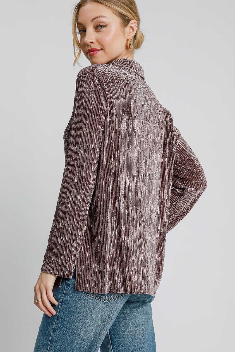 Umgee Side Slit Texture Button Up Shirt  Shop One Place