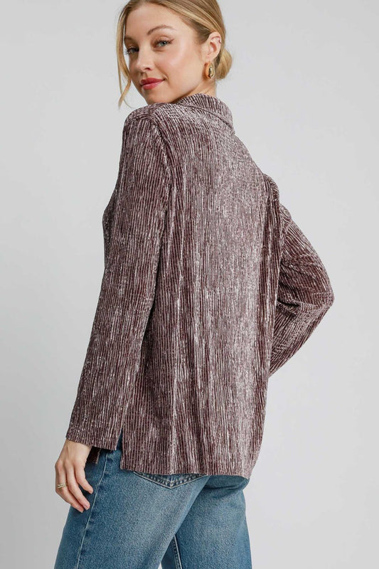 Umgee Side Slit Texture Button Up Shirt  Shop One Place