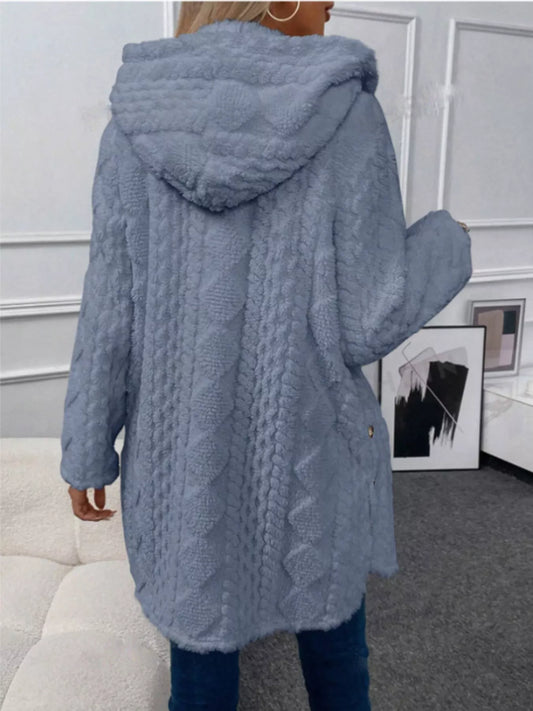 Hooded Button-Down Fleece Outerwear  Shop One Place