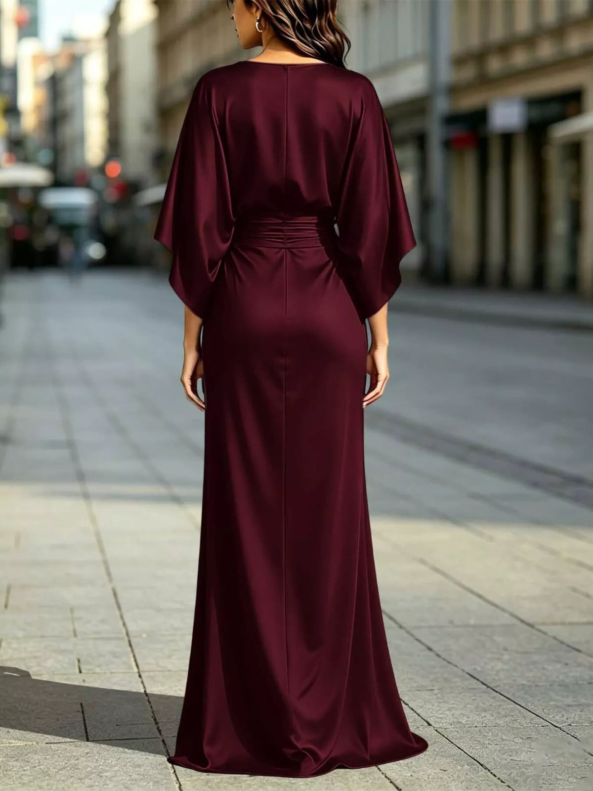 Ruched Waist Maxi Dress with Pockets in Multicolor
