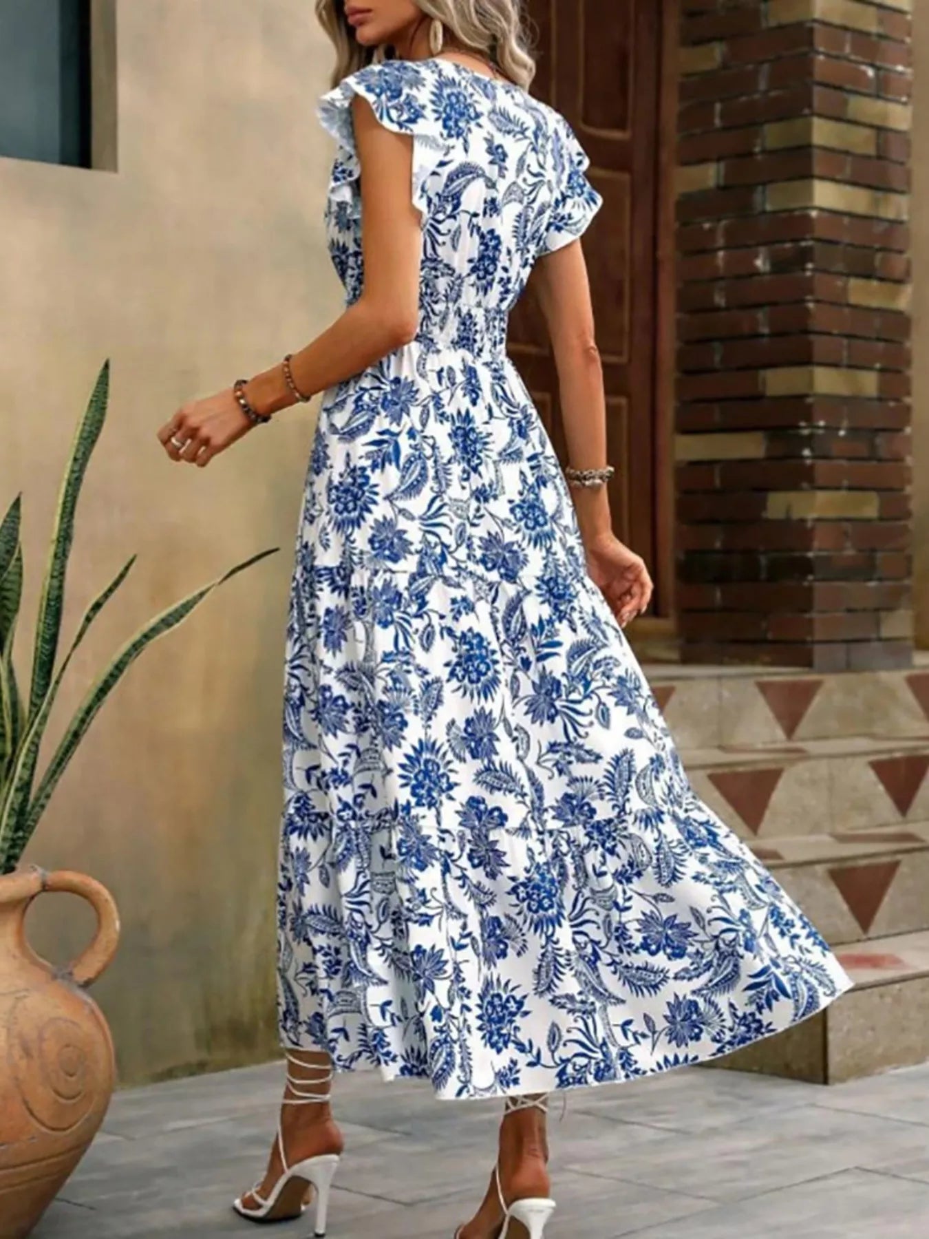 Floral Print Ruffle Sleeve Midi Dress  Shop One Place