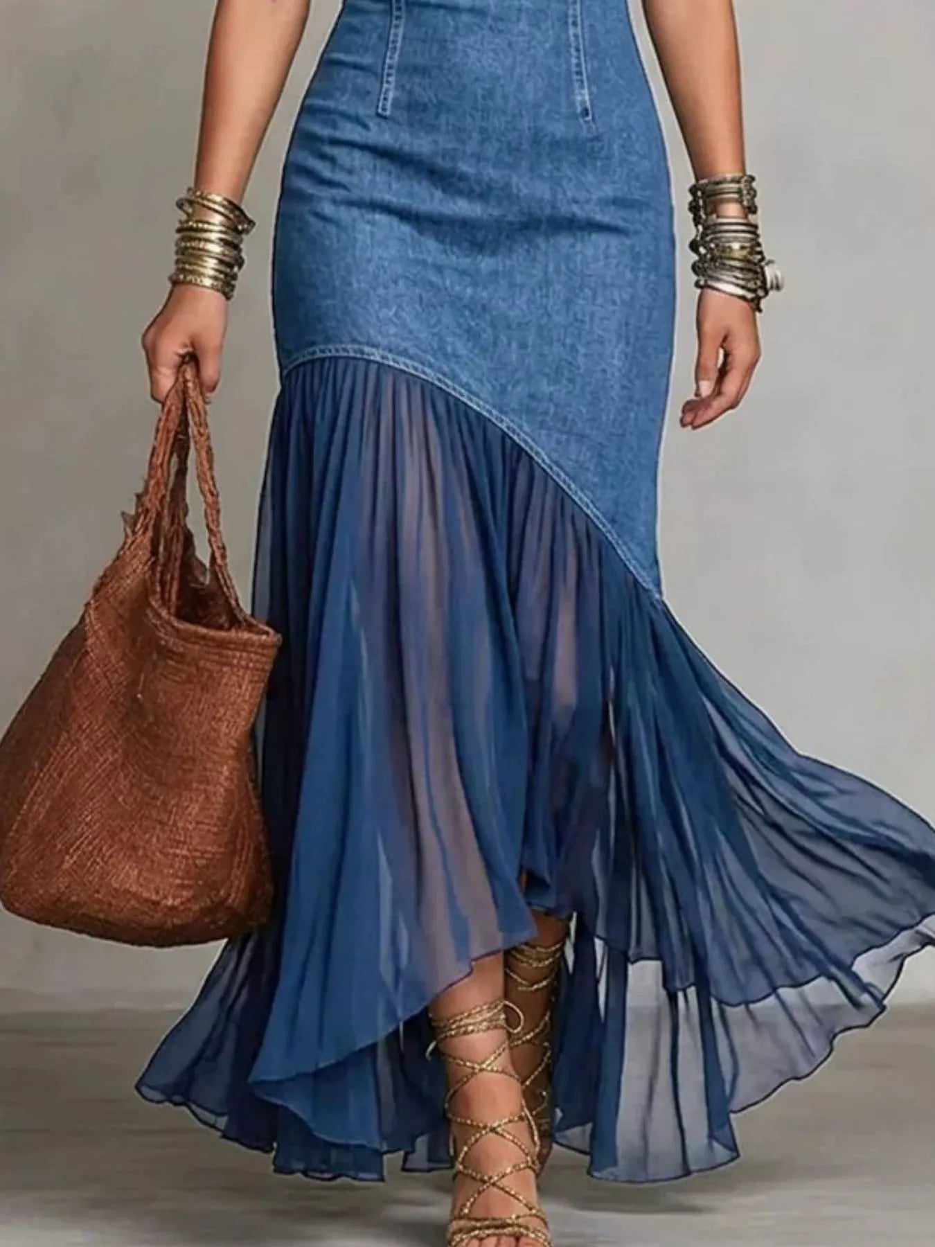 Cold Shoulder Ruffle Hem Maxi Dress  Shop One Place