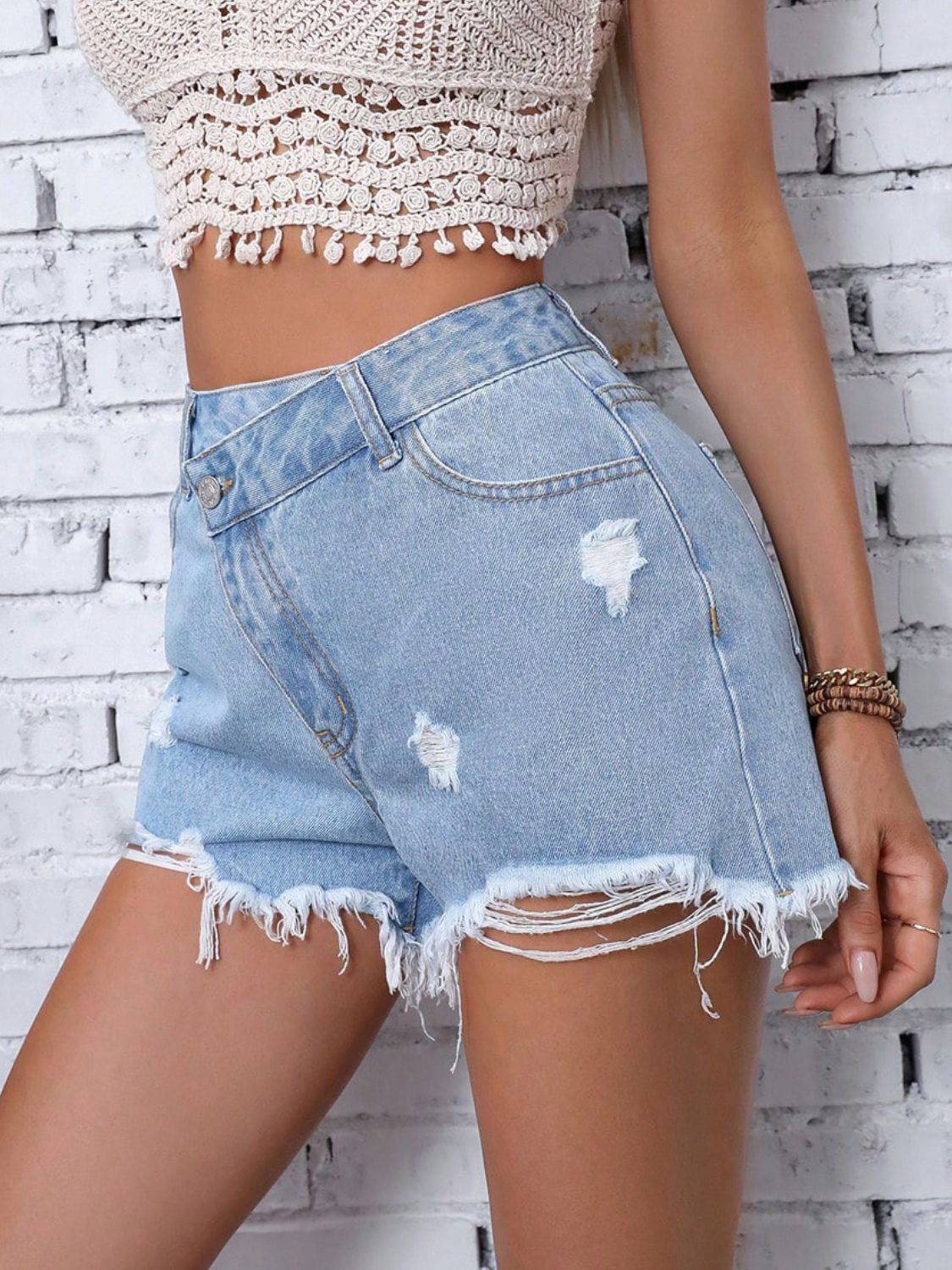 Distressed Raw Hem Denim Shorts