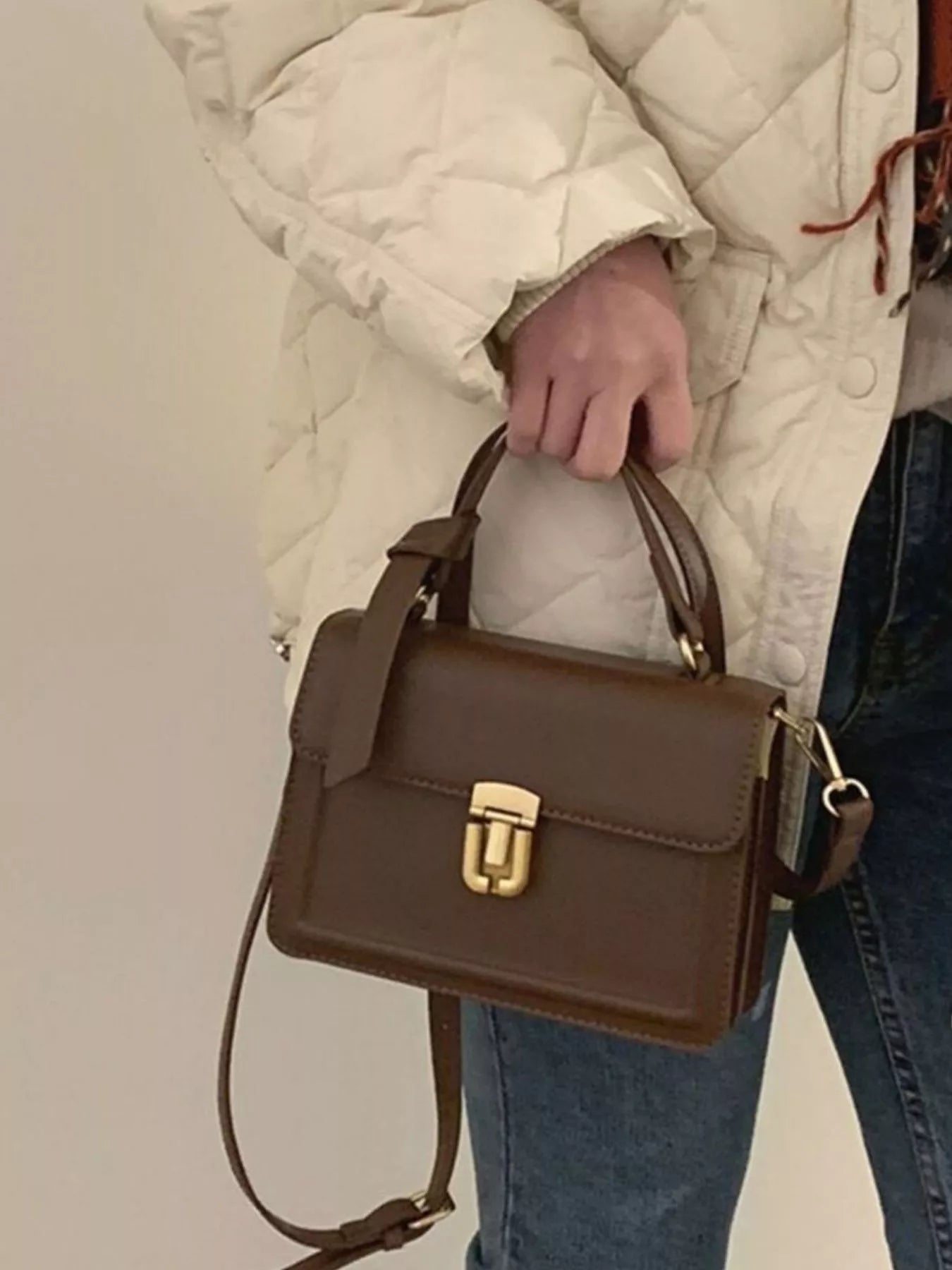 Leather Crossbody Bag with Golden Clasp  Shop One Place