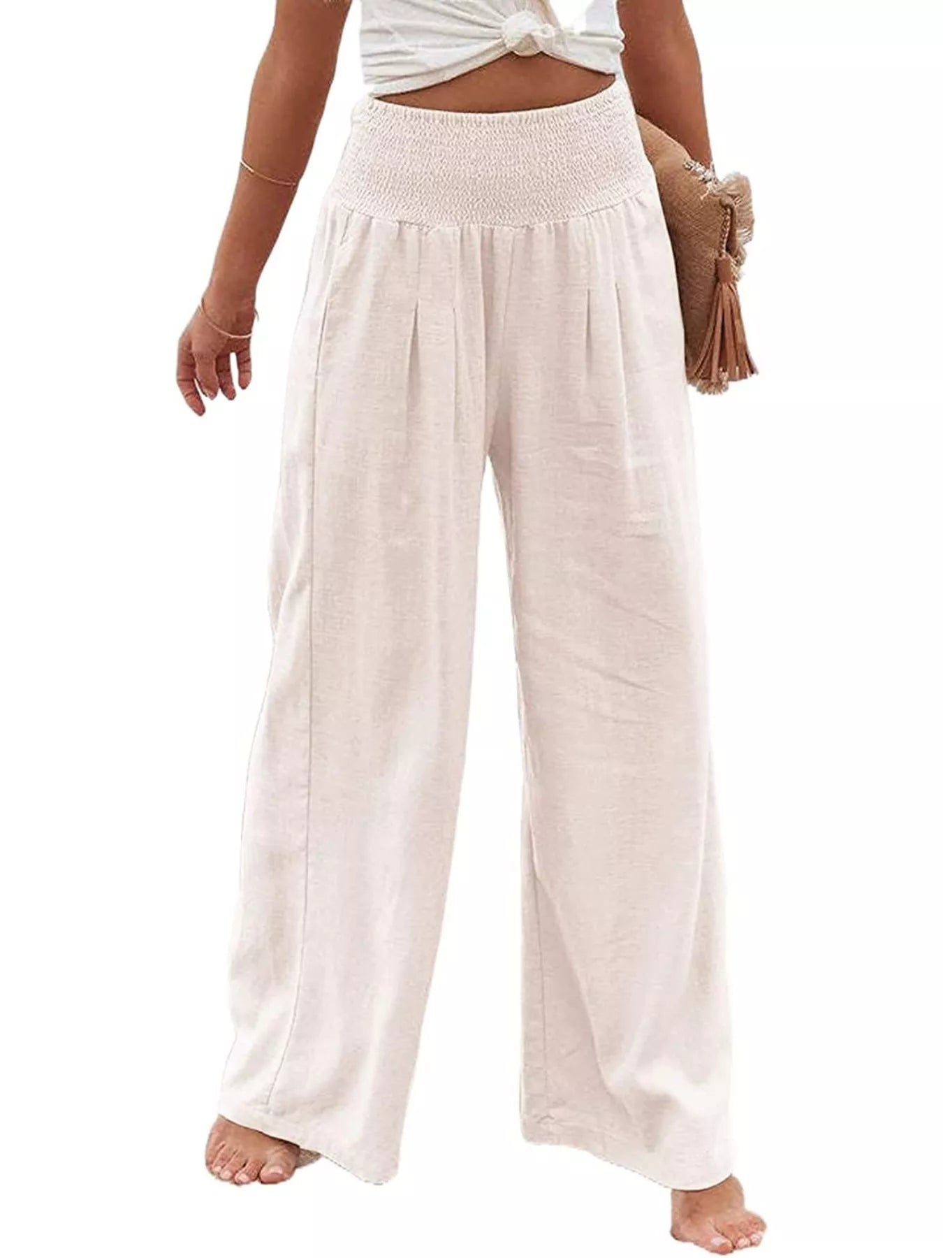 Smocked High Waisted Wide Leg Pants  Shop One Place
