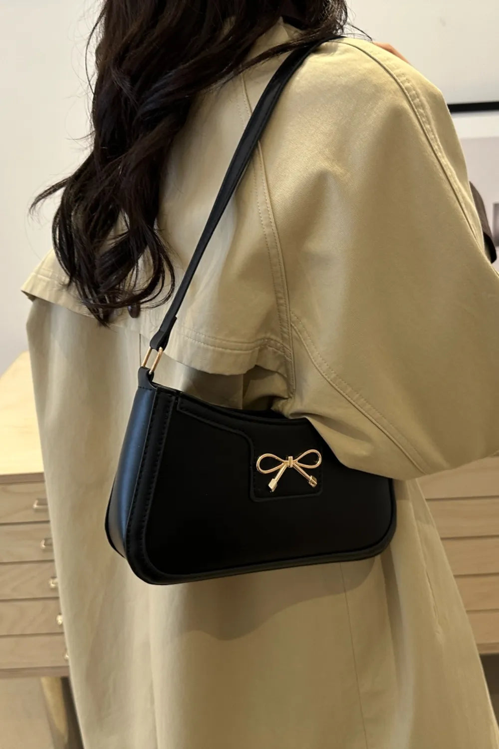 Bow Trim PU Leather Shoulder Bag  Shop One Place