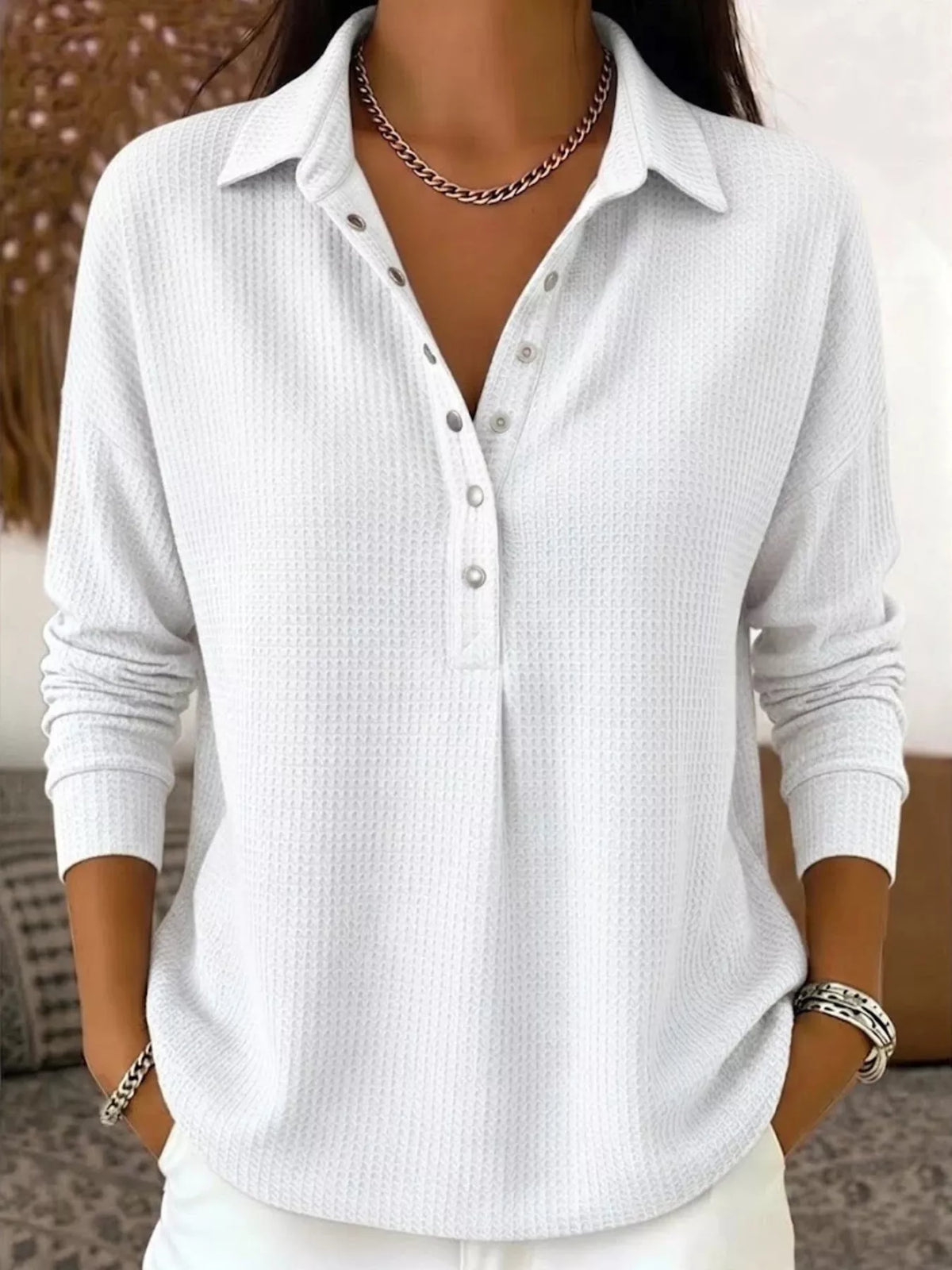 Women's Waffle Knit Snap-Front Blouse – view 7