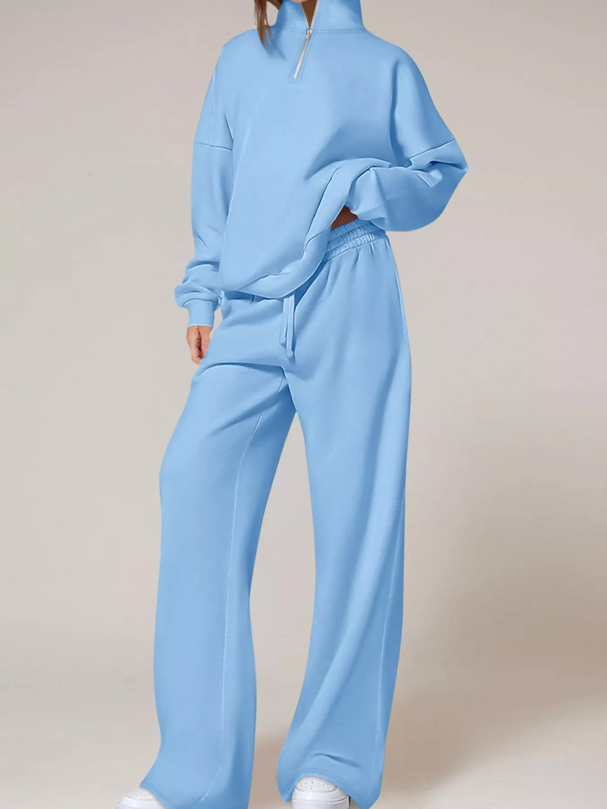 Half-Zip Sweatshirt and Wide-Leg Sweatpants Set  Shop One Place
