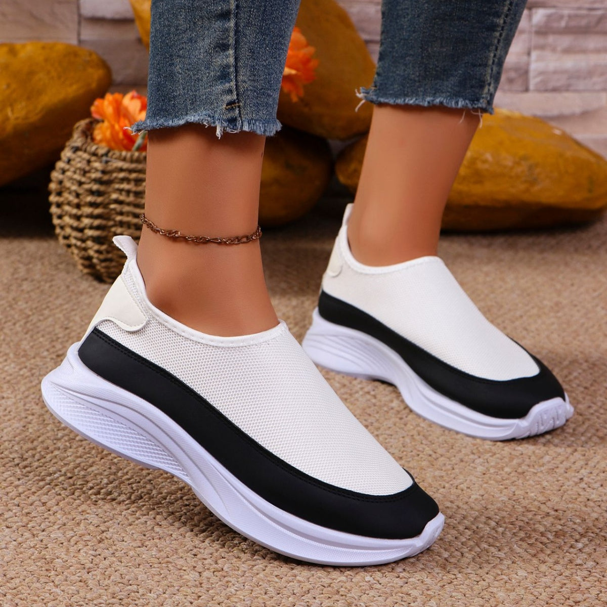 Mesh Contrast Flat Slip-Ons  Shop One Place