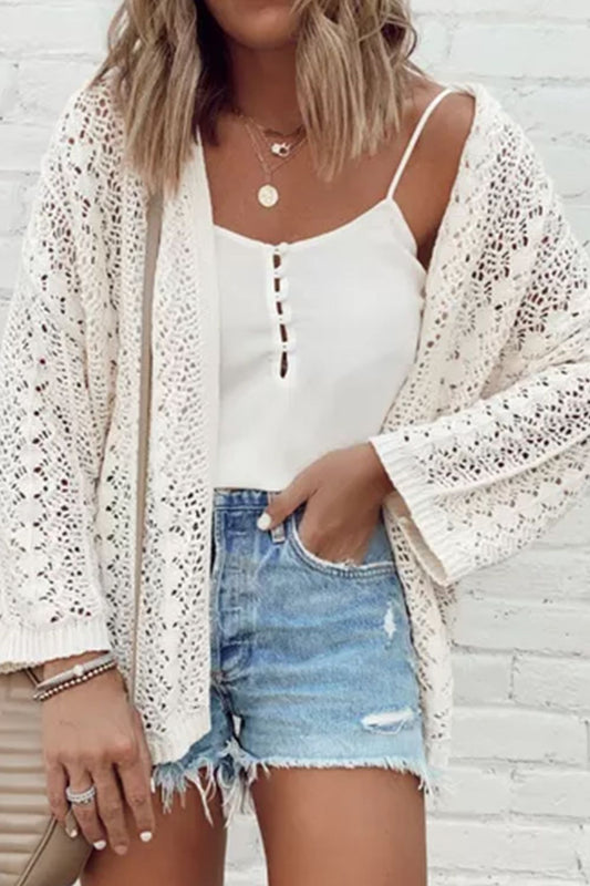 Openwork Open Front Dropped Shoulder Cardigan  Shop One Place