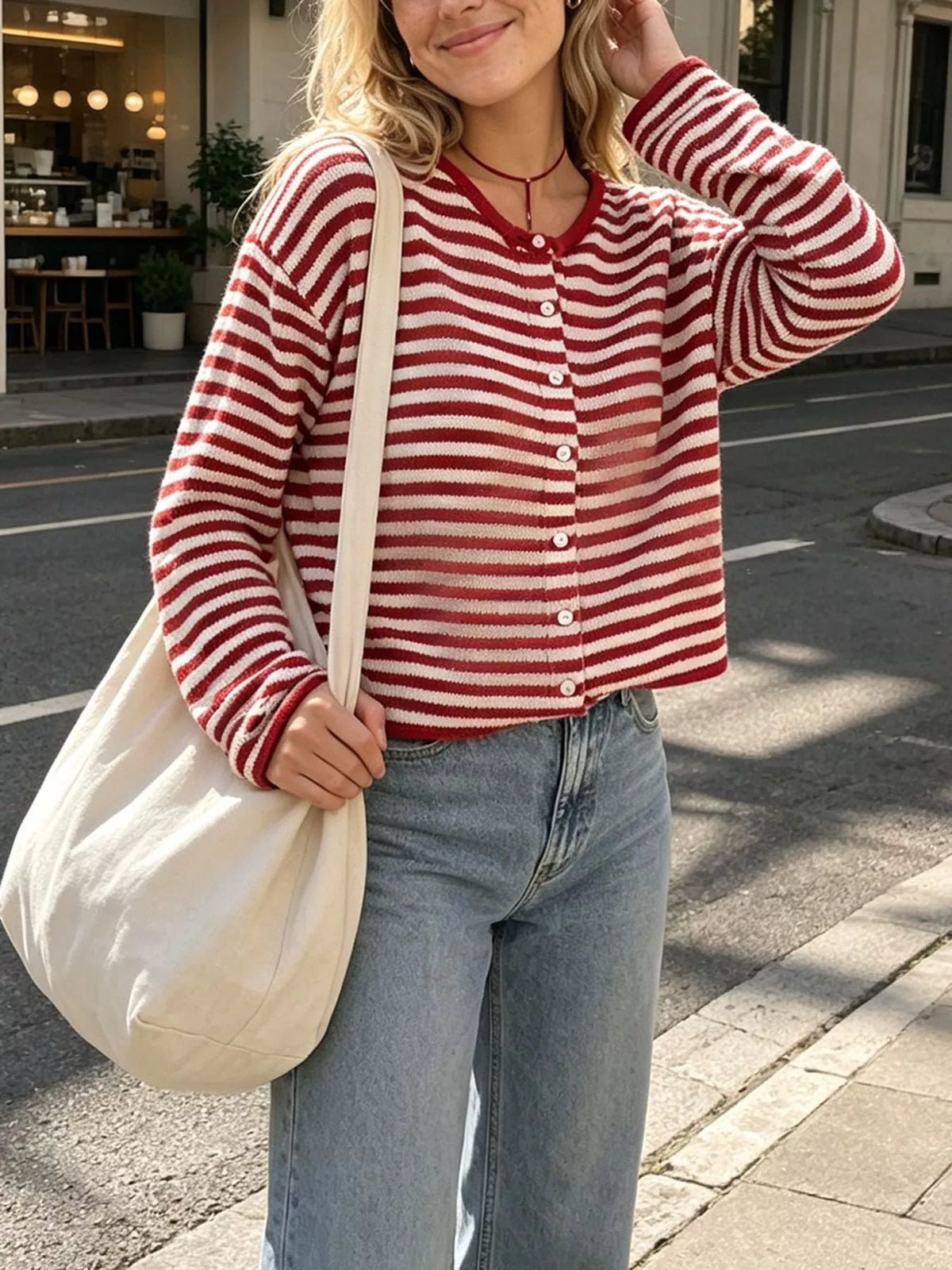 Women's Striped Button-Down Knit Cardigan – view 4