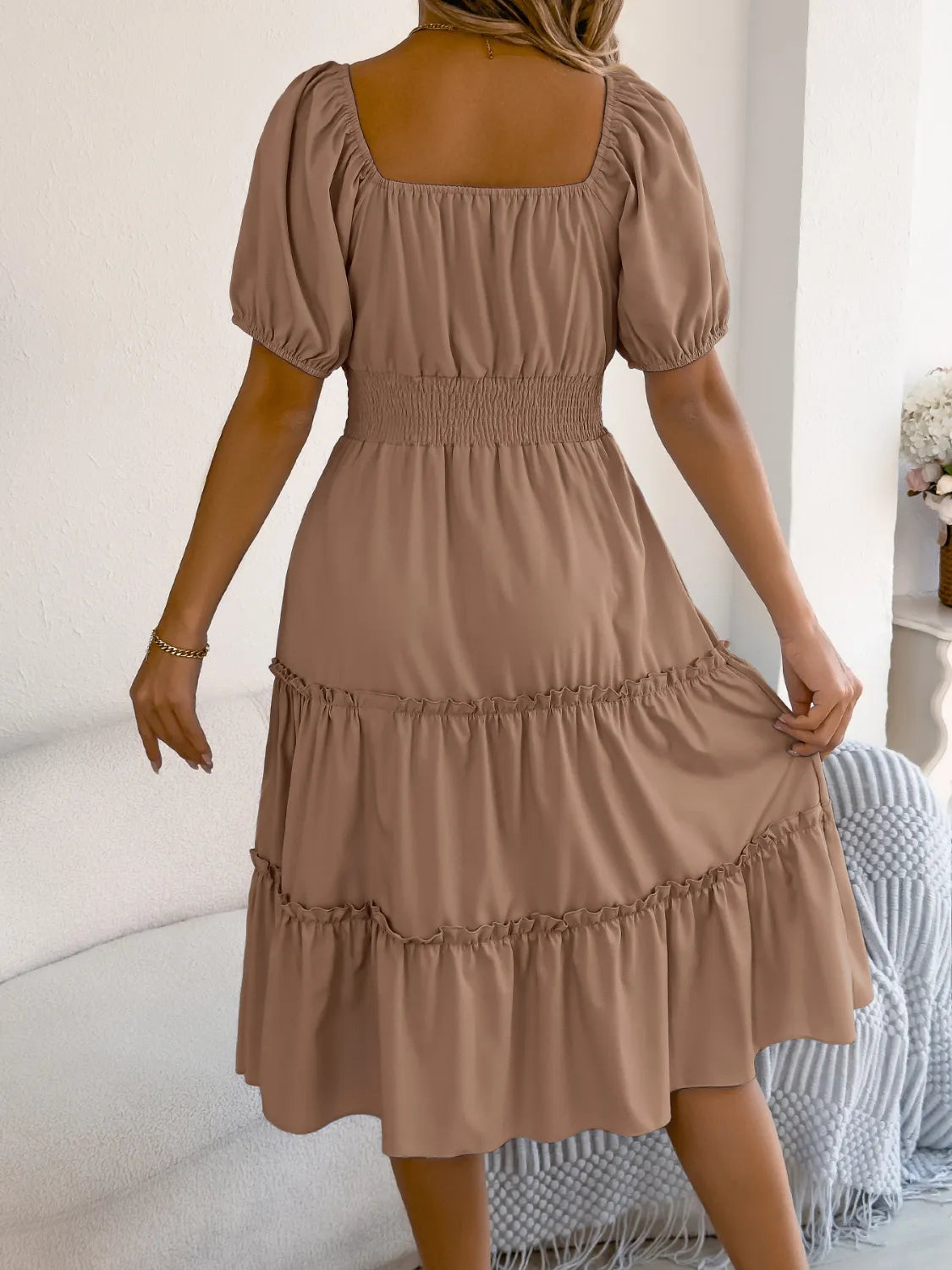 Square Neck Short Puff Sleeve Dress  Shop One Place