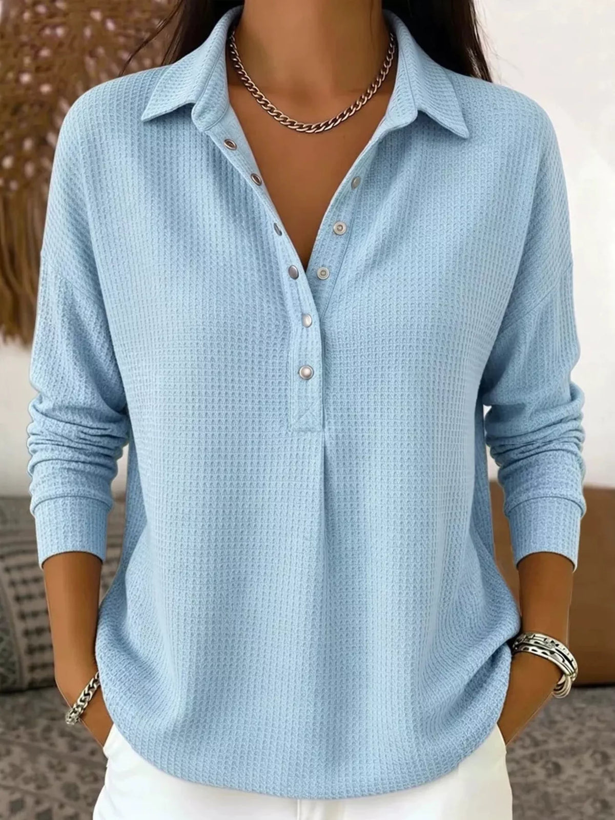 Women's Waffle Knit Snap-Front Blouse – view 5
