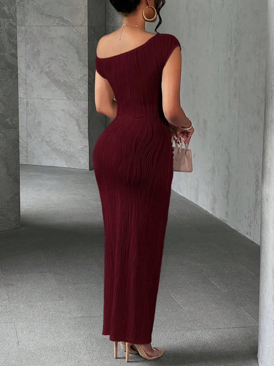 Textured Single Shoulder Maxi Dress  Shop One Place