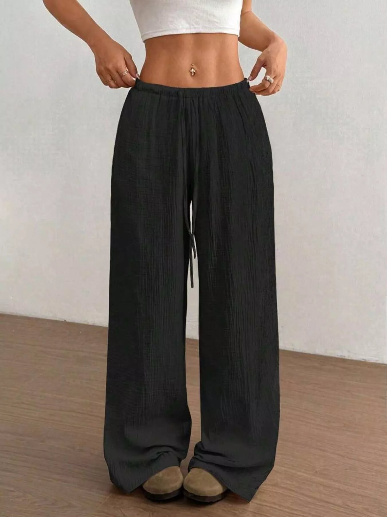 Full Size Drawstring Wide Leg Pants Plus Size  Shop One Place