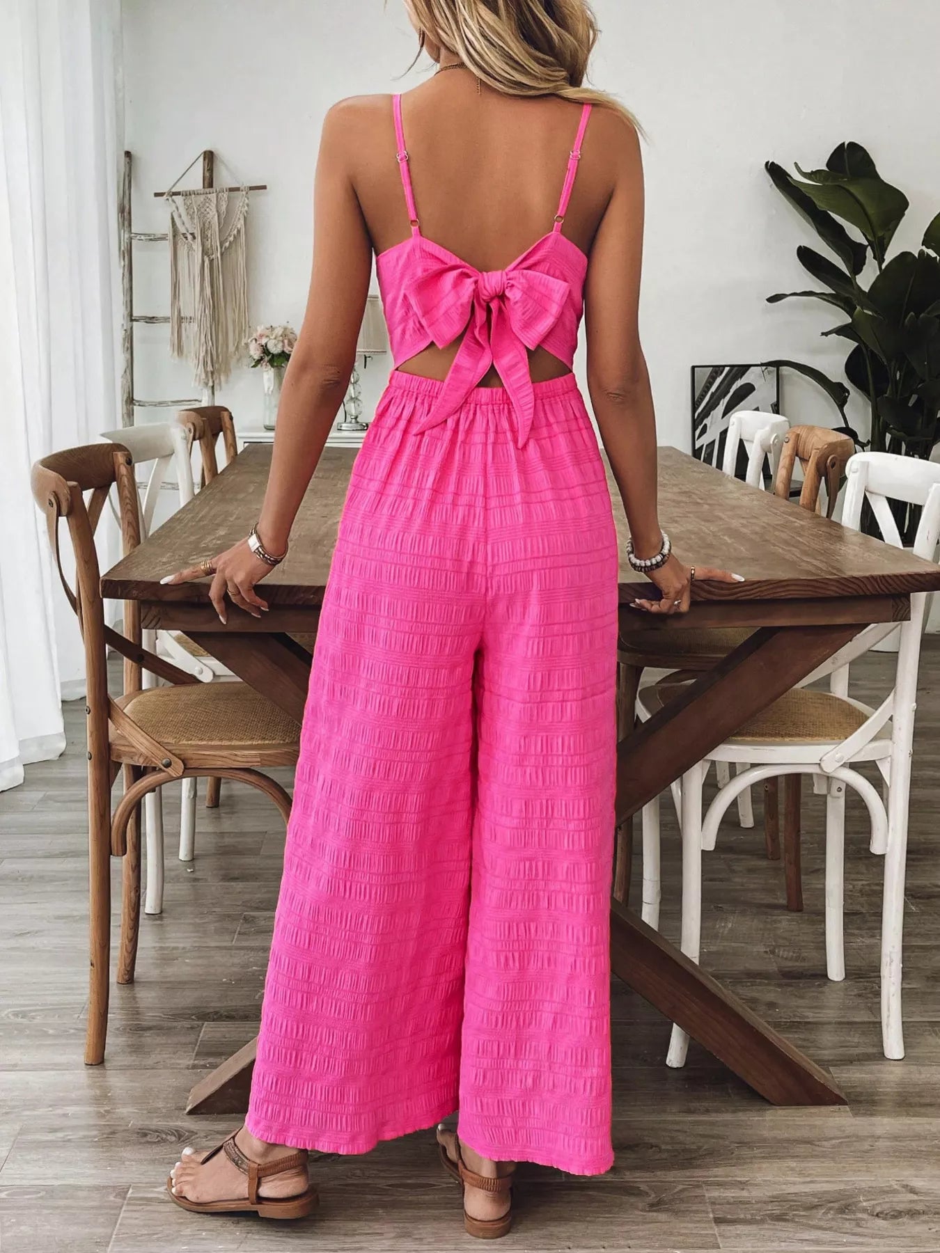 Bow Back Sleeveless Wide Leg Jumpsuit  Shop One Place
