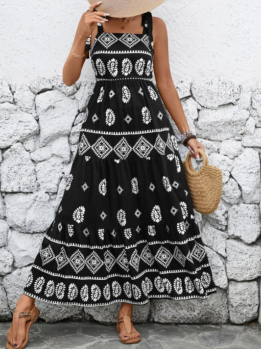 Printed Square Neck Maxi Cami Dress  Shop One Place