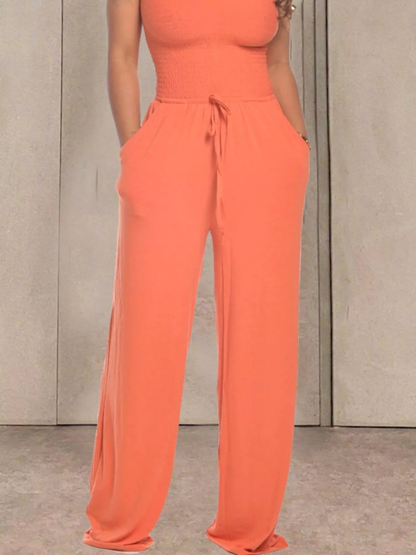 Strapless Smocked Wide-Leg Jumpsuit  Shop One Place