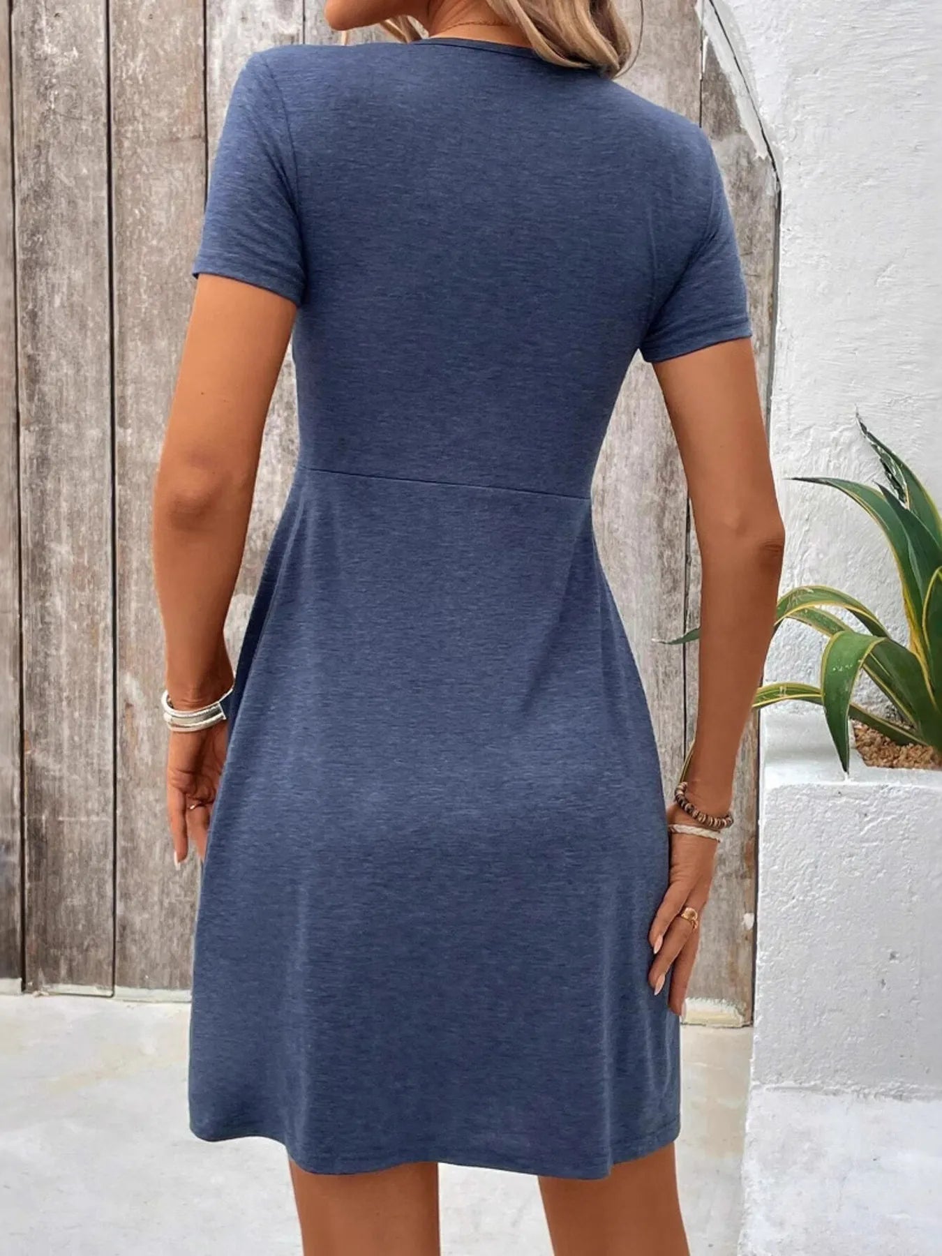 Twist Front V-Neck Short Sleeve Casual Dress  Shop One Place