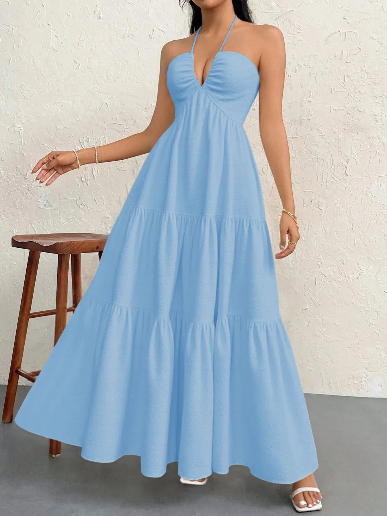 Halter Neck Tiered Maxi Dress  Shop One Place