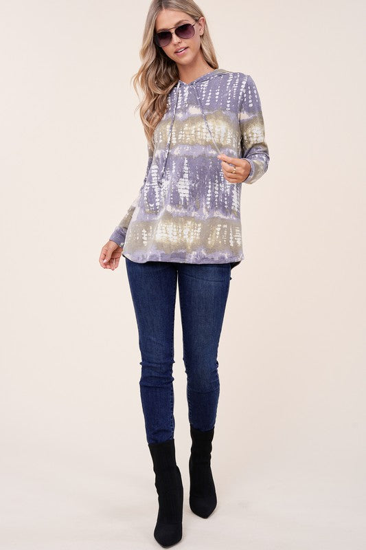 TERRY TIE DYE LONG HOODIE TOP