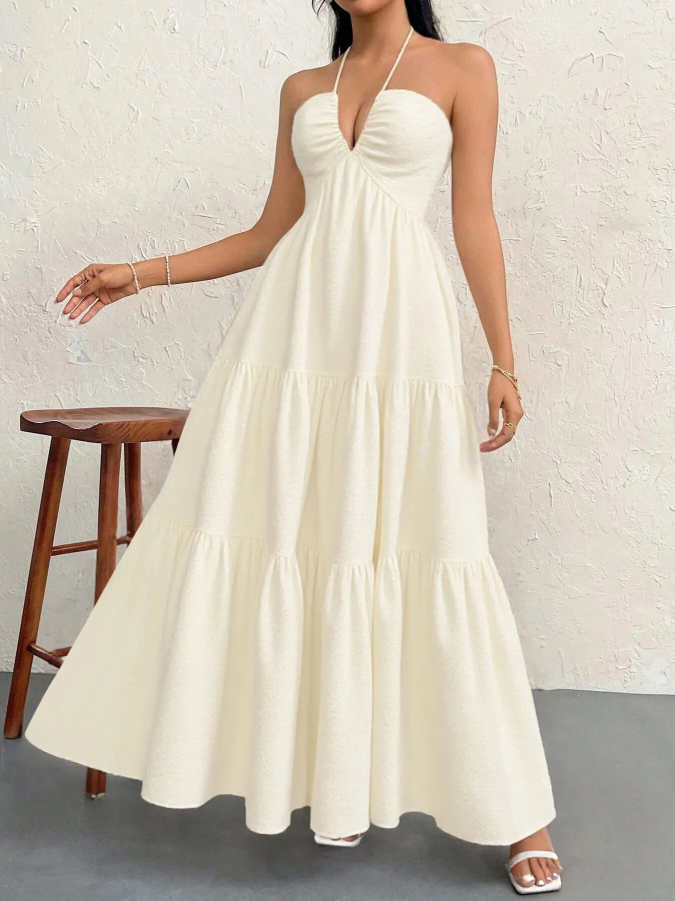 Halter Neck Tiered Maxi Dress  Shop One Place