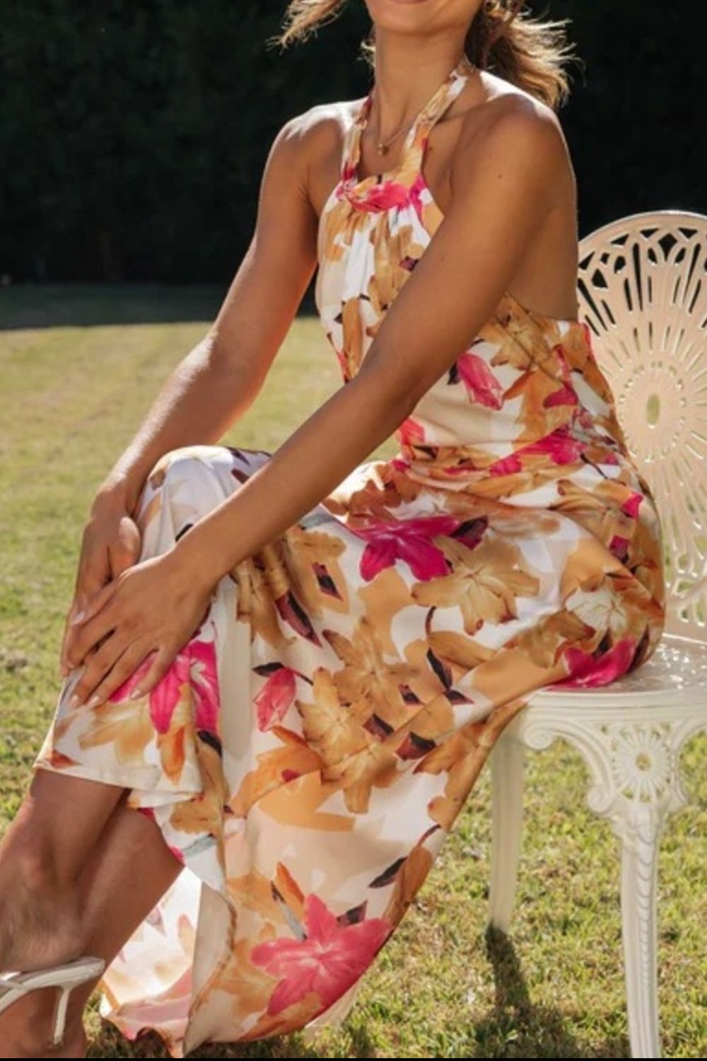 Floral Print Halter Neck Maxi Dress  Shop One Place
