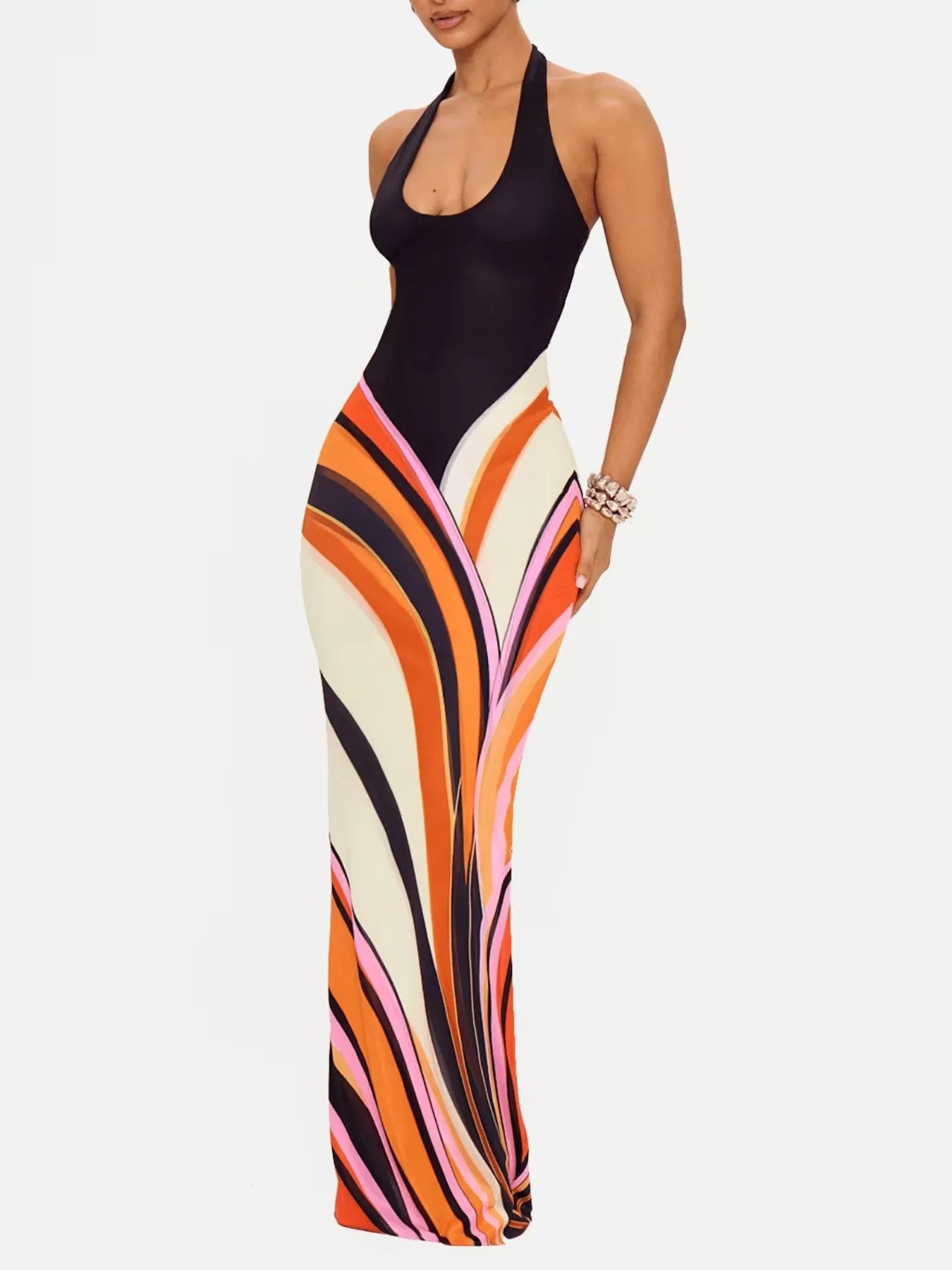 Halter Neck Maxi Dress with Abstract Print  Shop One Place