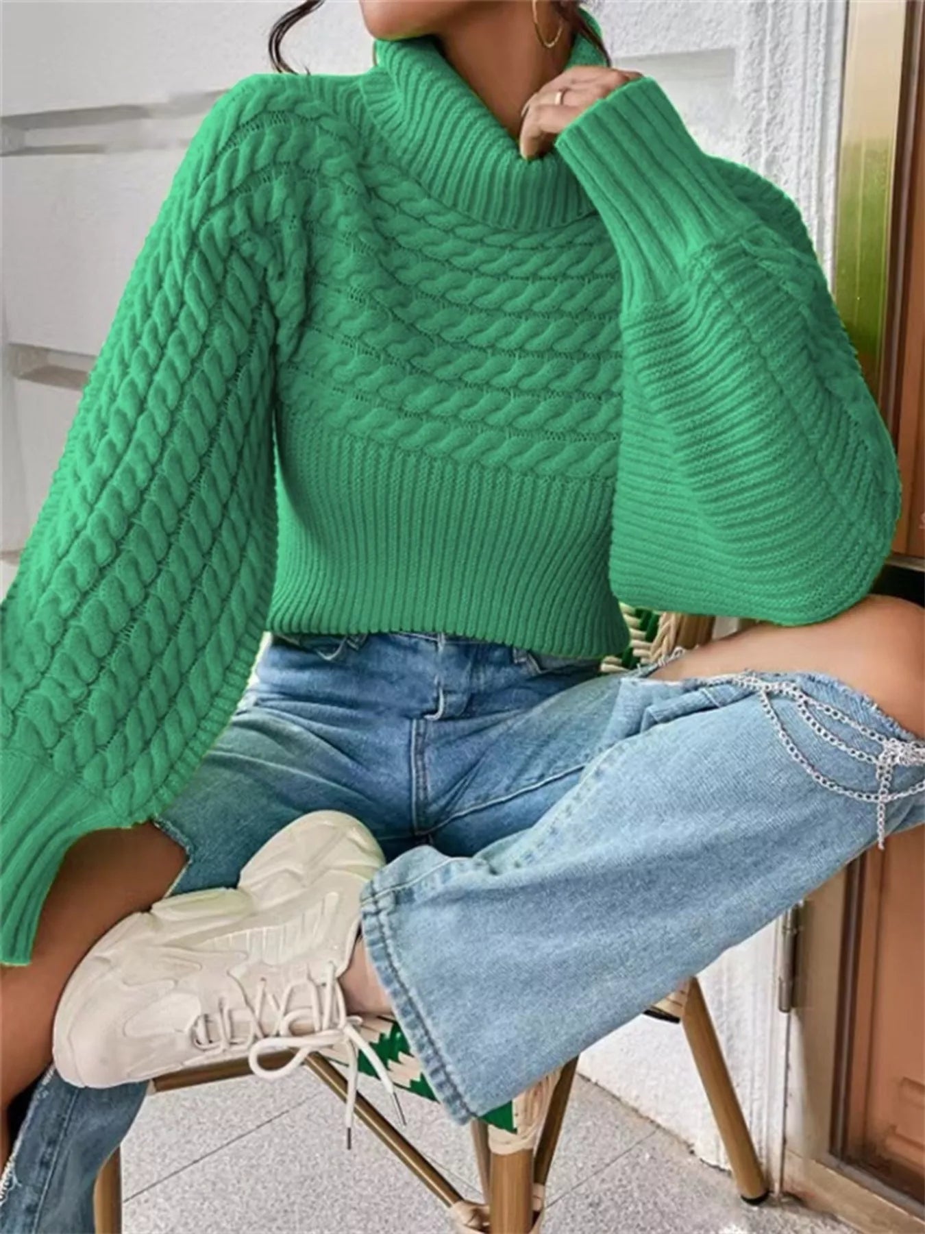Full Size Textured Knit Turtleneck Long Sleeve Sweater Plus Size - Shop One Place