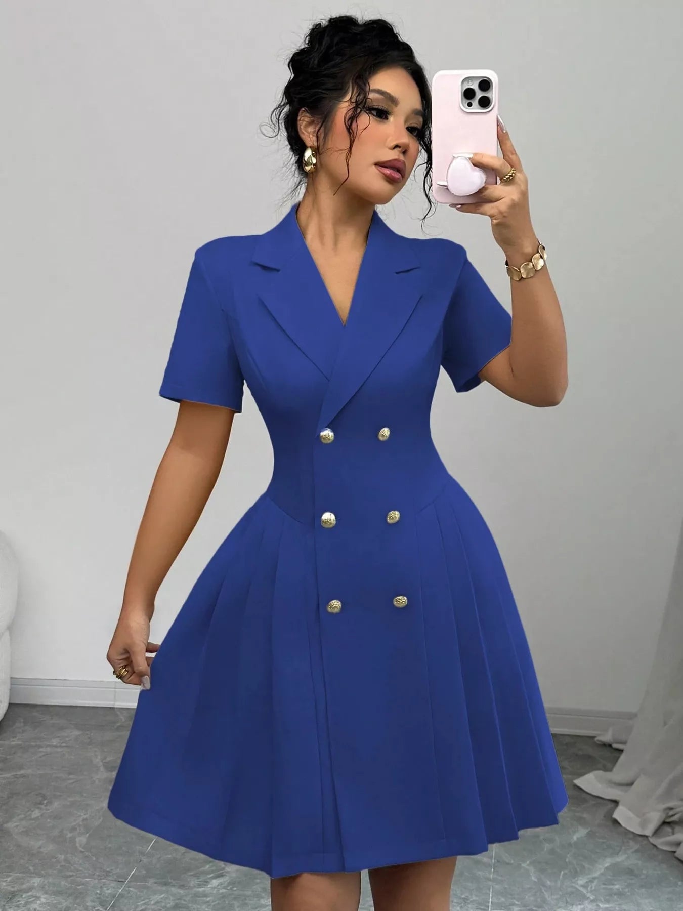 Double-Breasted Pleated Blazer Dress  Shop One Place