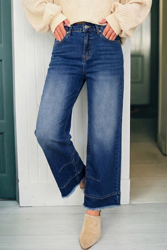 Sky Blue Chic Seam Detail Raw Hem Ankle Length Jeans  Shop One Place