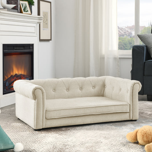 Stylish Beige Elevated Dog Sofa – Comfortable & Durable for Medium to Large Dogs!  Shop One Place