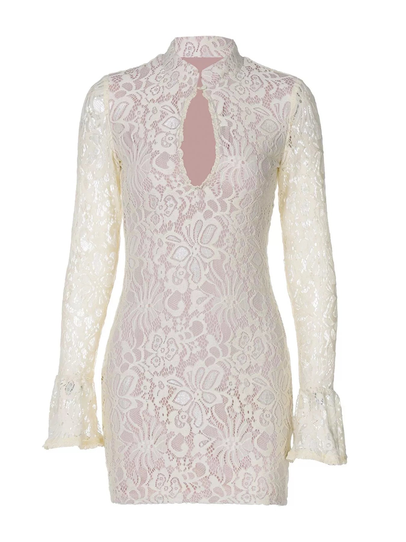 Lace Cutout Long Sleeve Mini Dress  Shop One Place
