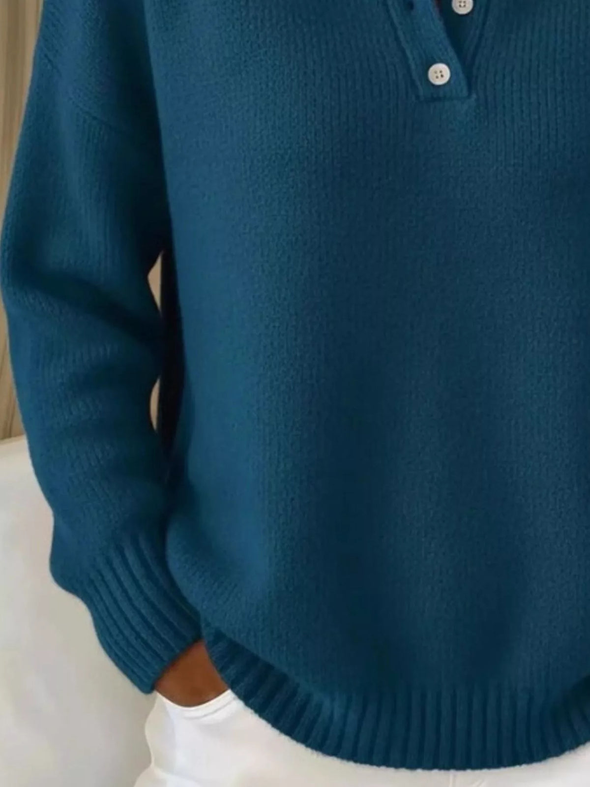 Full Size Button Detail Drop Shoulder Sweater Plus Size  Shop One Place