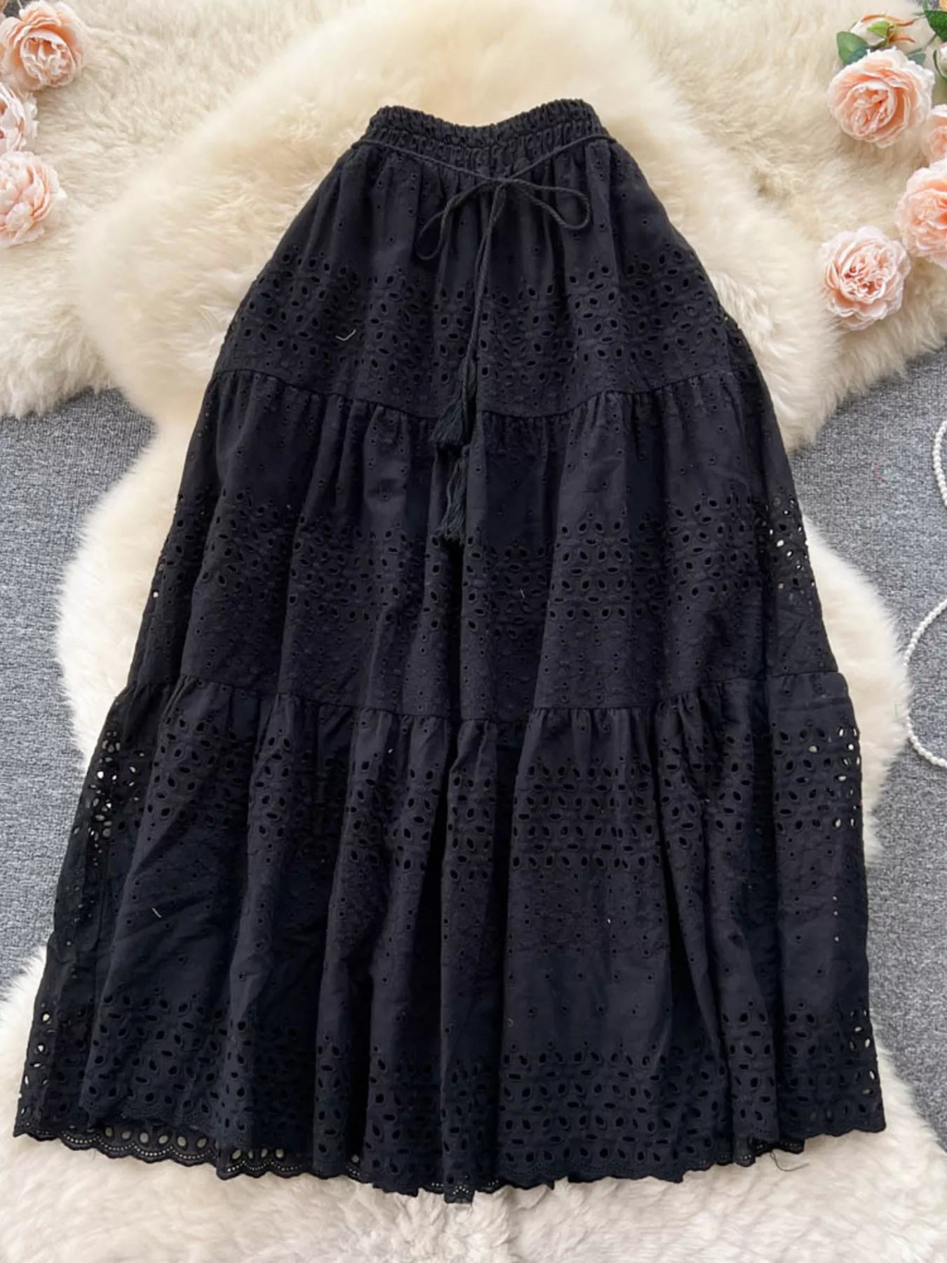 Eyelet Tiered Maxi Skirt  Shop One Place