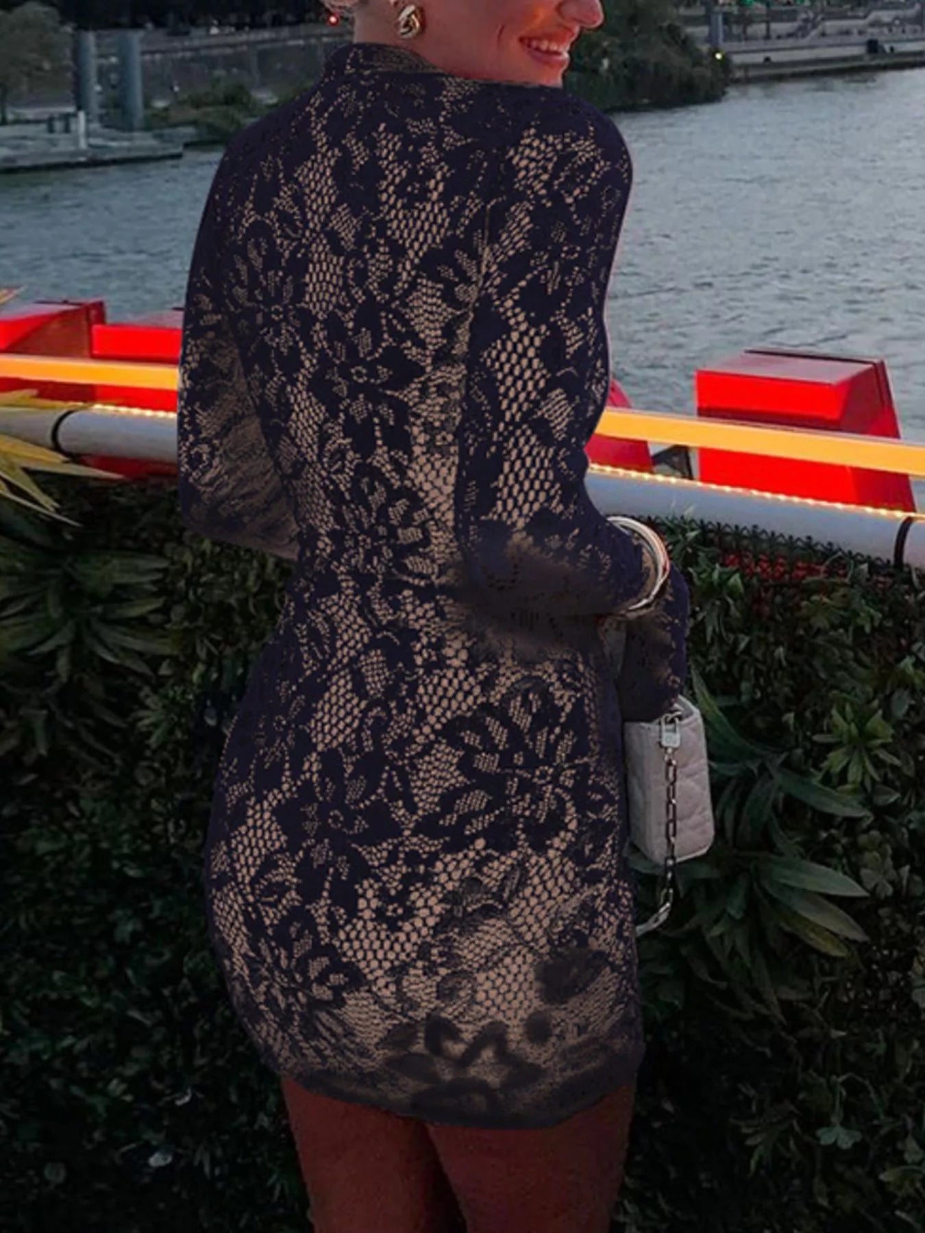 Lace Cutout Long Sleeve Mini Dress  Shop One Place