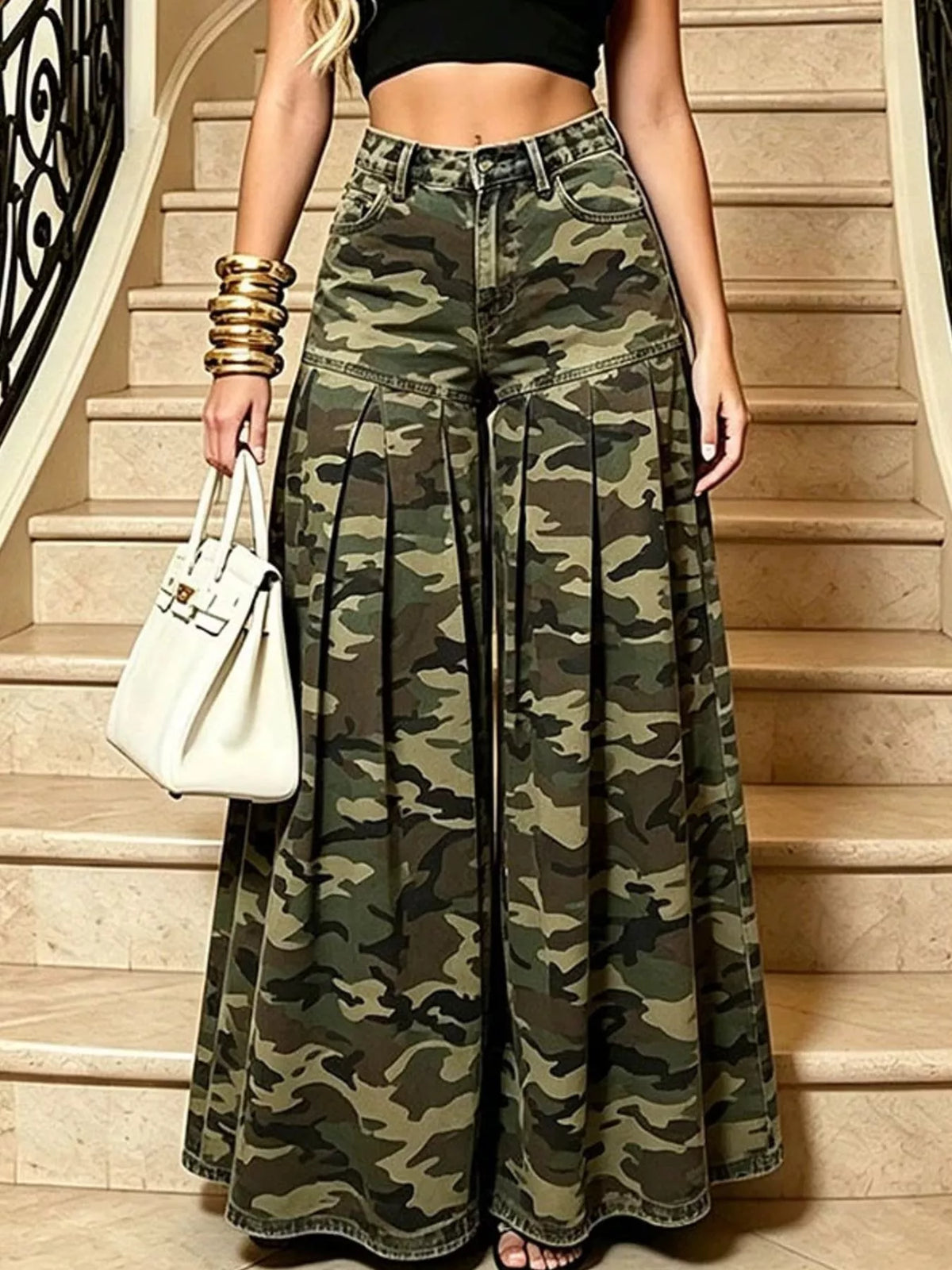 Women's High-Waisted Camo Wide-Leg Jeans – view 2