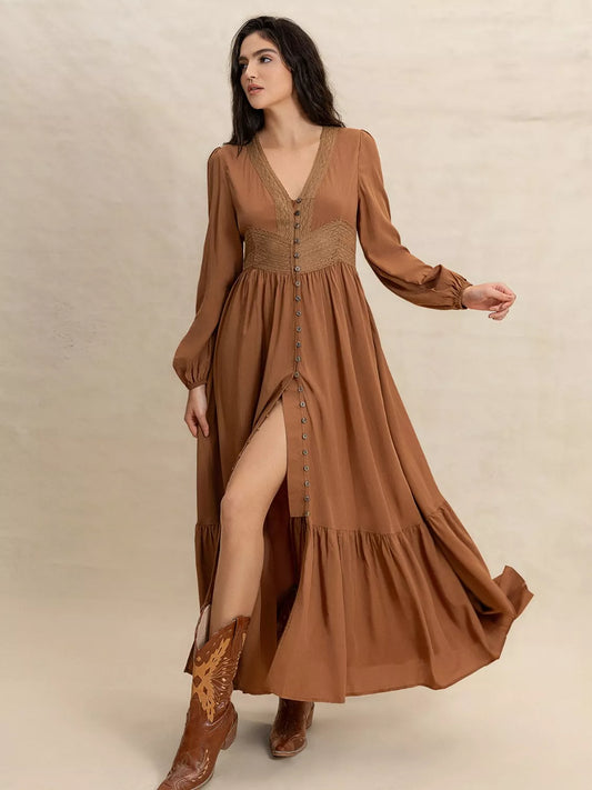 Long Sleeve Button-Front Maxi Dress  Shop One Place