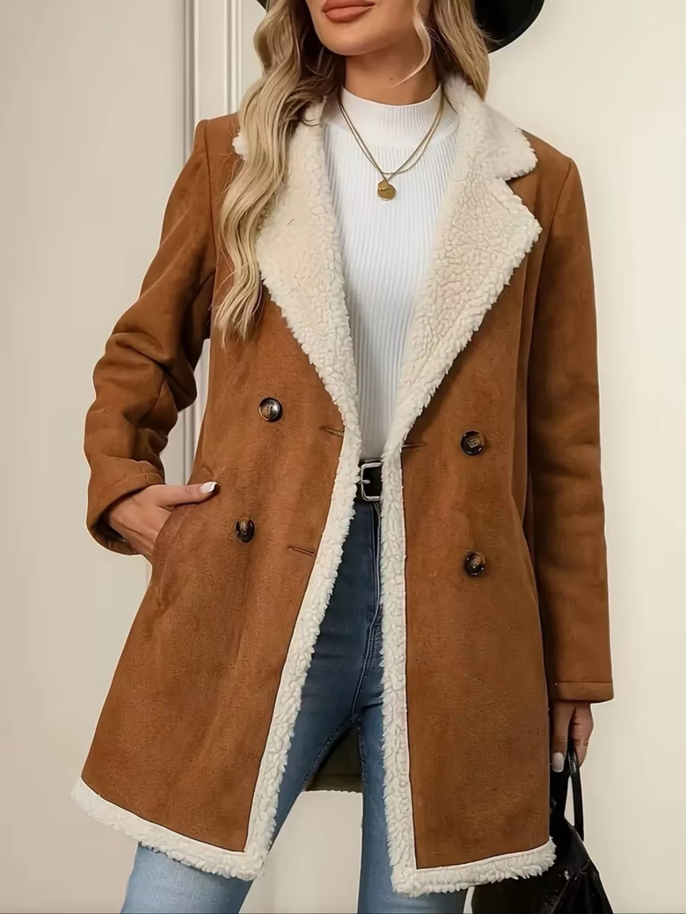 Double-Breasted Suede Outerwear  Shop One Place
