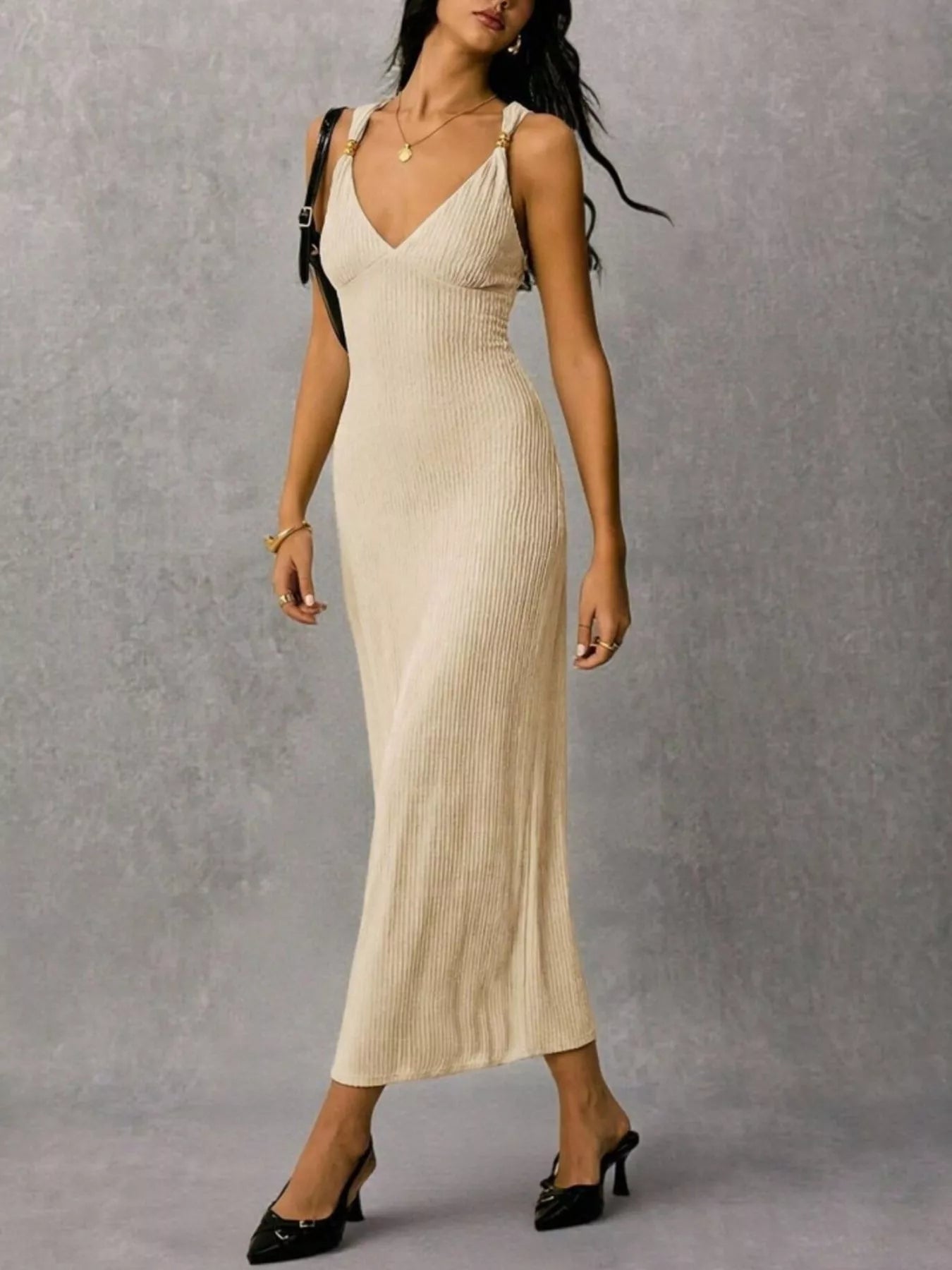Sleeveless Ribbed Knit Midi Dress  Shop One Place