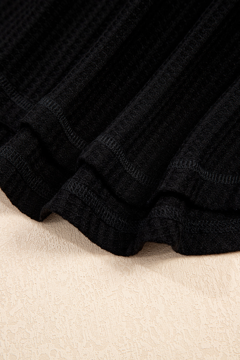 Black Waffle Texture V Neck Drop Shoulder Loose Tee  Shop One Place