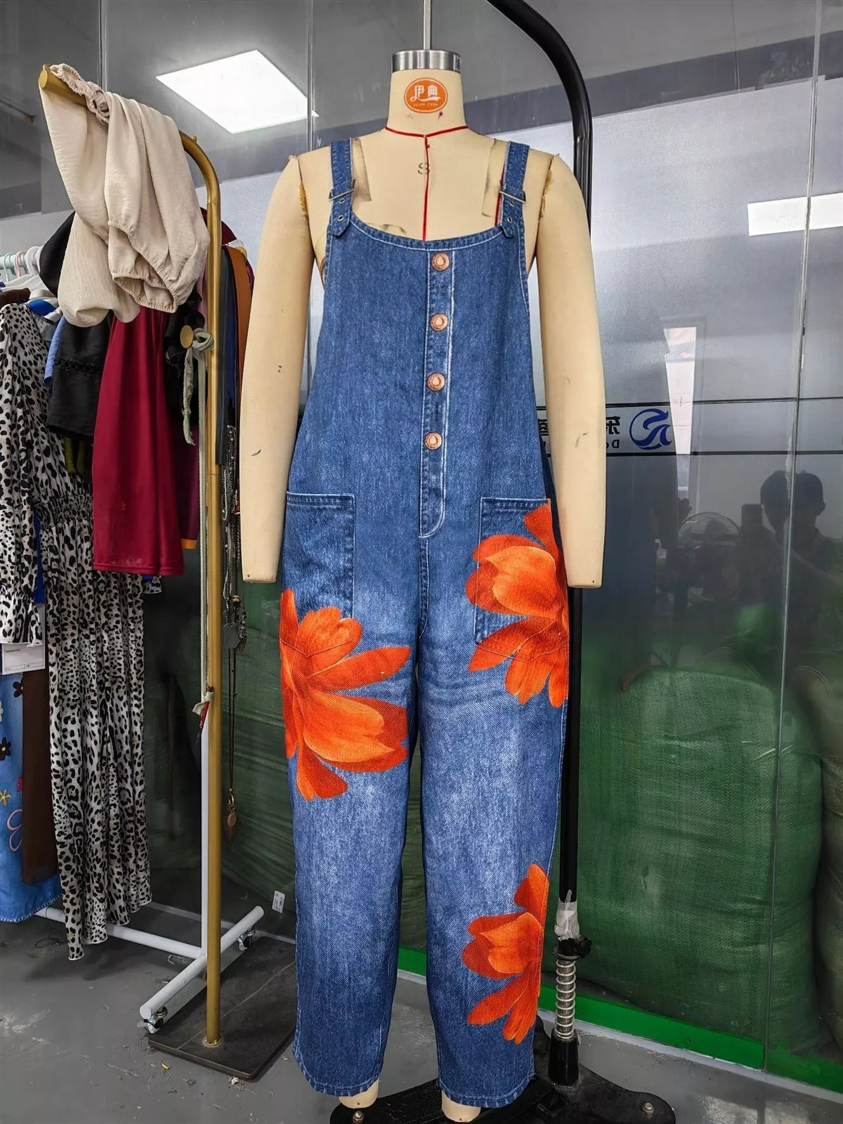 Women's Floral Print Button-Front Overalls – view 6