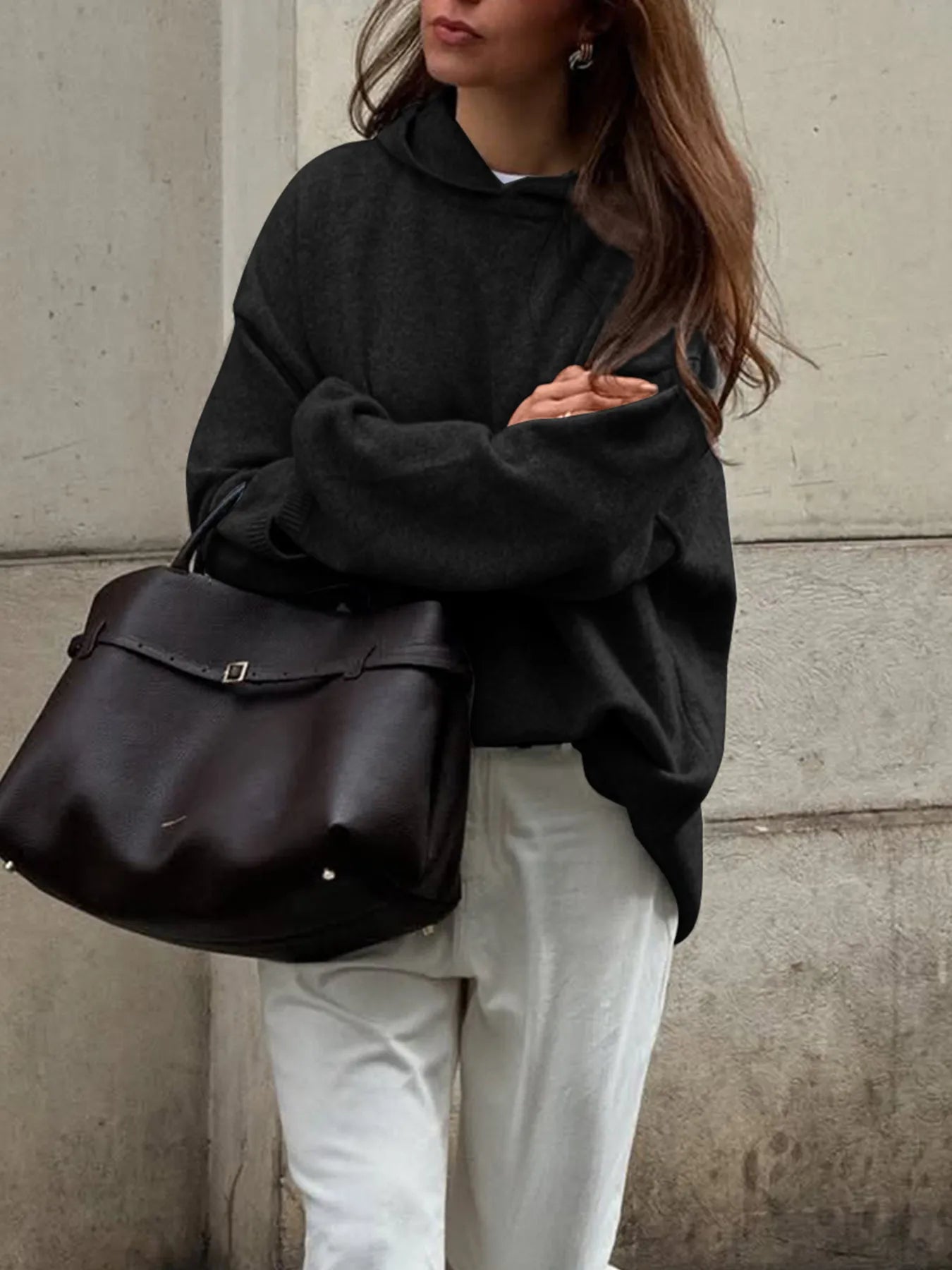 Oversized Long Sleeve Hooded Sweater  Shop One Place