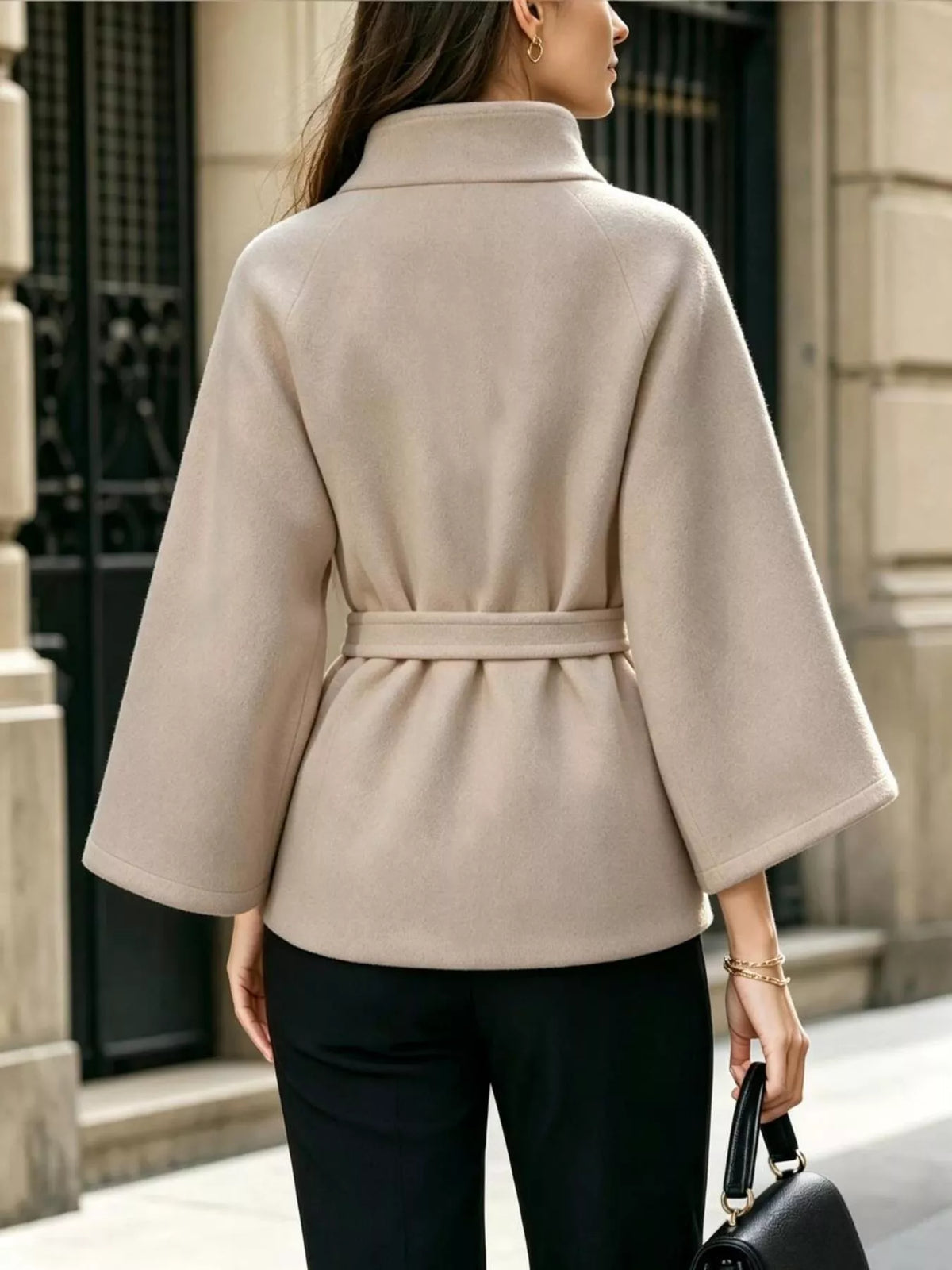 Button Down Cape Coat with Belted Waist  Shop One Place