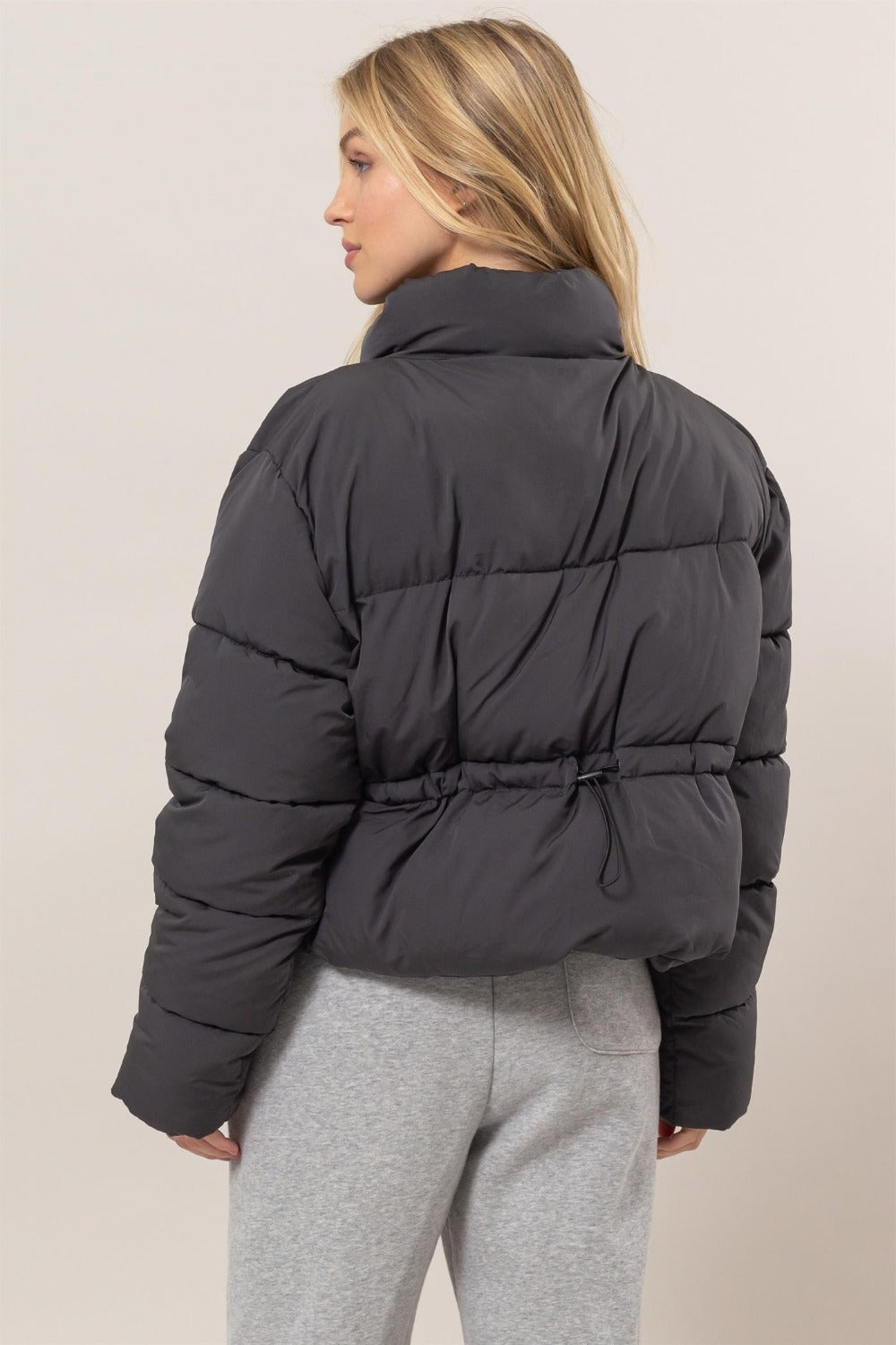 HYFVE Black Quilted Back Drawstring Puffer Jacket