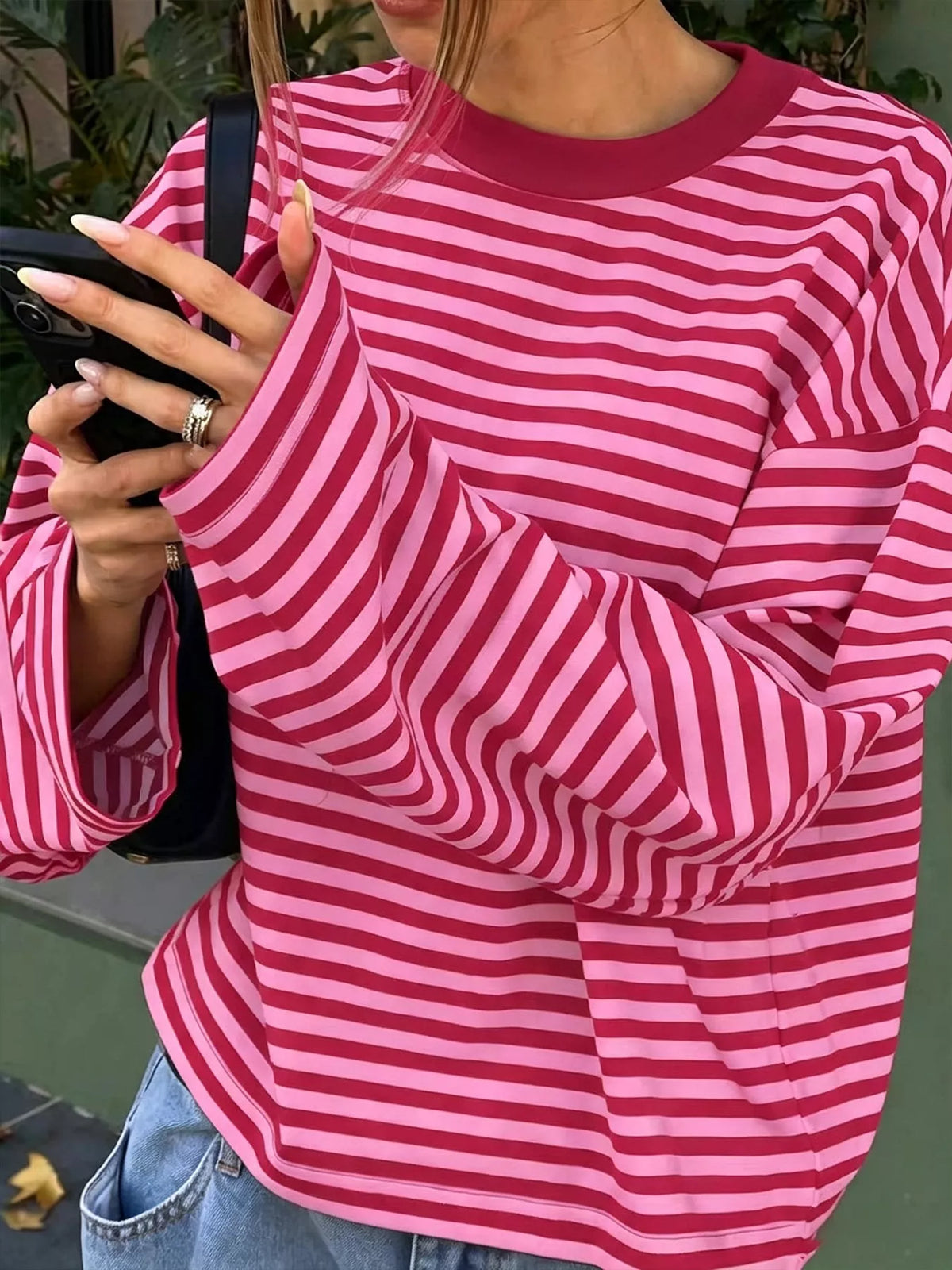 Full Size Casual Long-Sleeve Striped Crew Neck T-Shirt Plus Size  Shop One Place