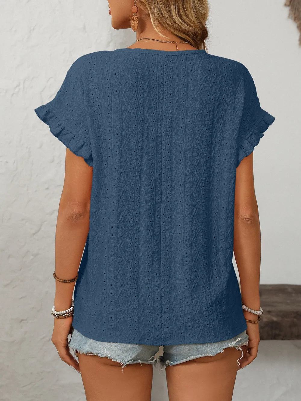 Mandy Eyelet Round Neck Short Sleeve Top  Shop One Place
