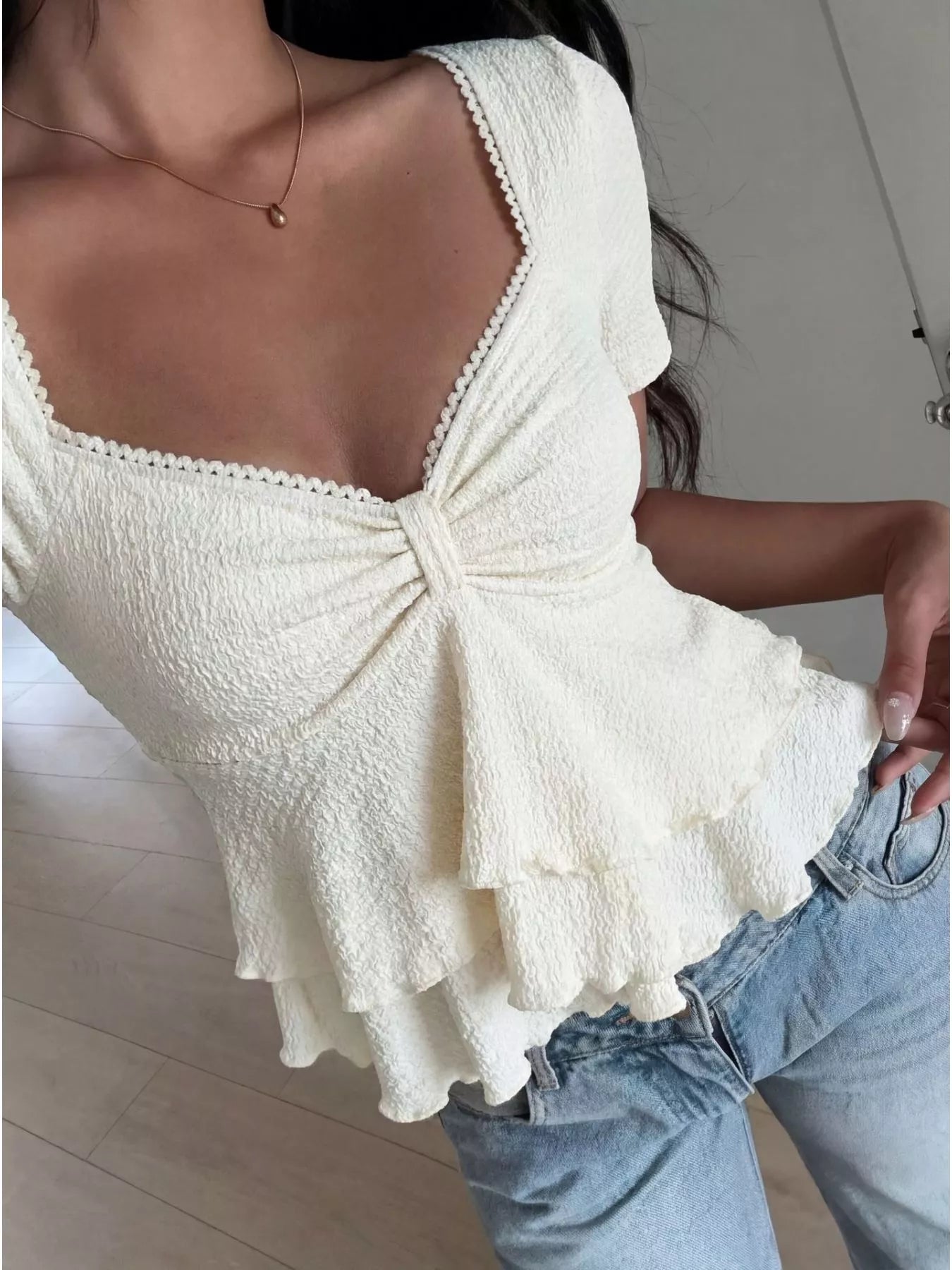 Sweetheart Neck Layered Ruffle Top  Shop One Place