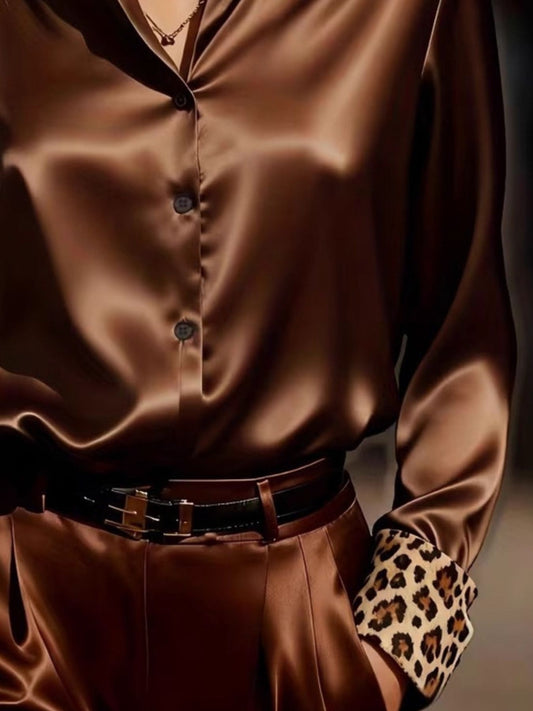 Leopard Button Up Long Sleeve Shirt  Shop One Place