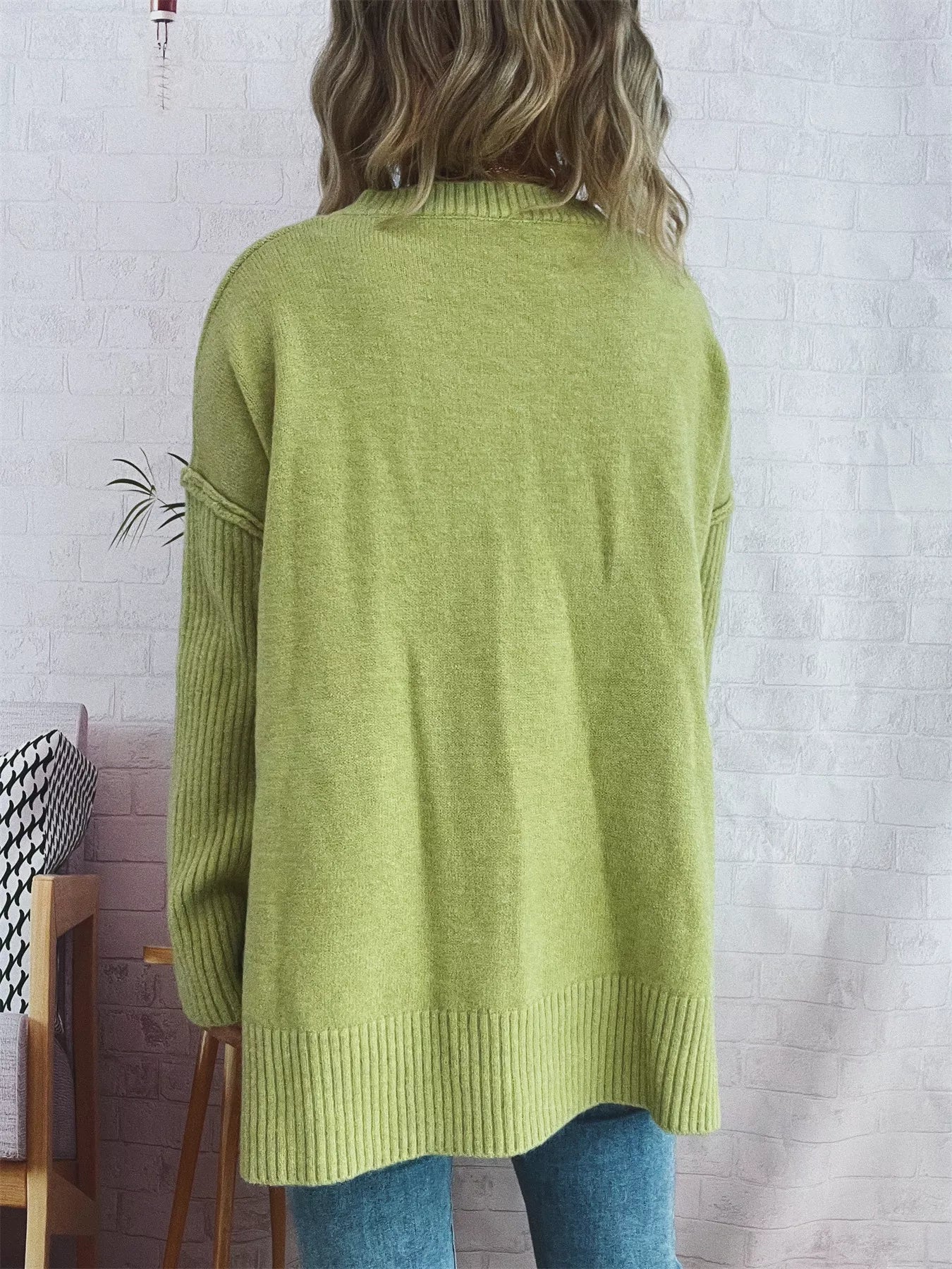 V-Neck Dropped Shoulder Sweater  Shop One Place